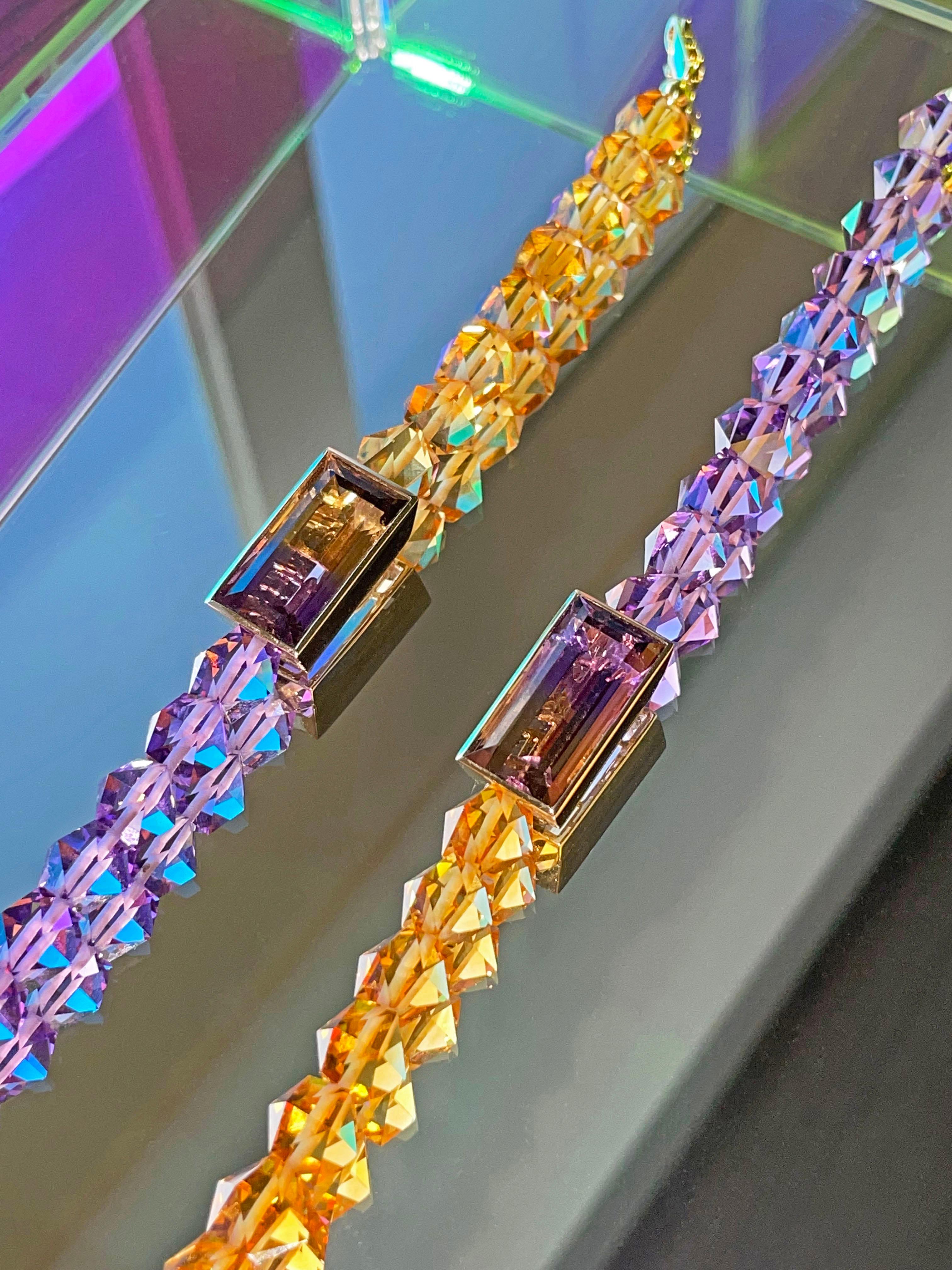 Perle Ametrine Bracelet de pierres précieuses en or jaune 18 carats en vente