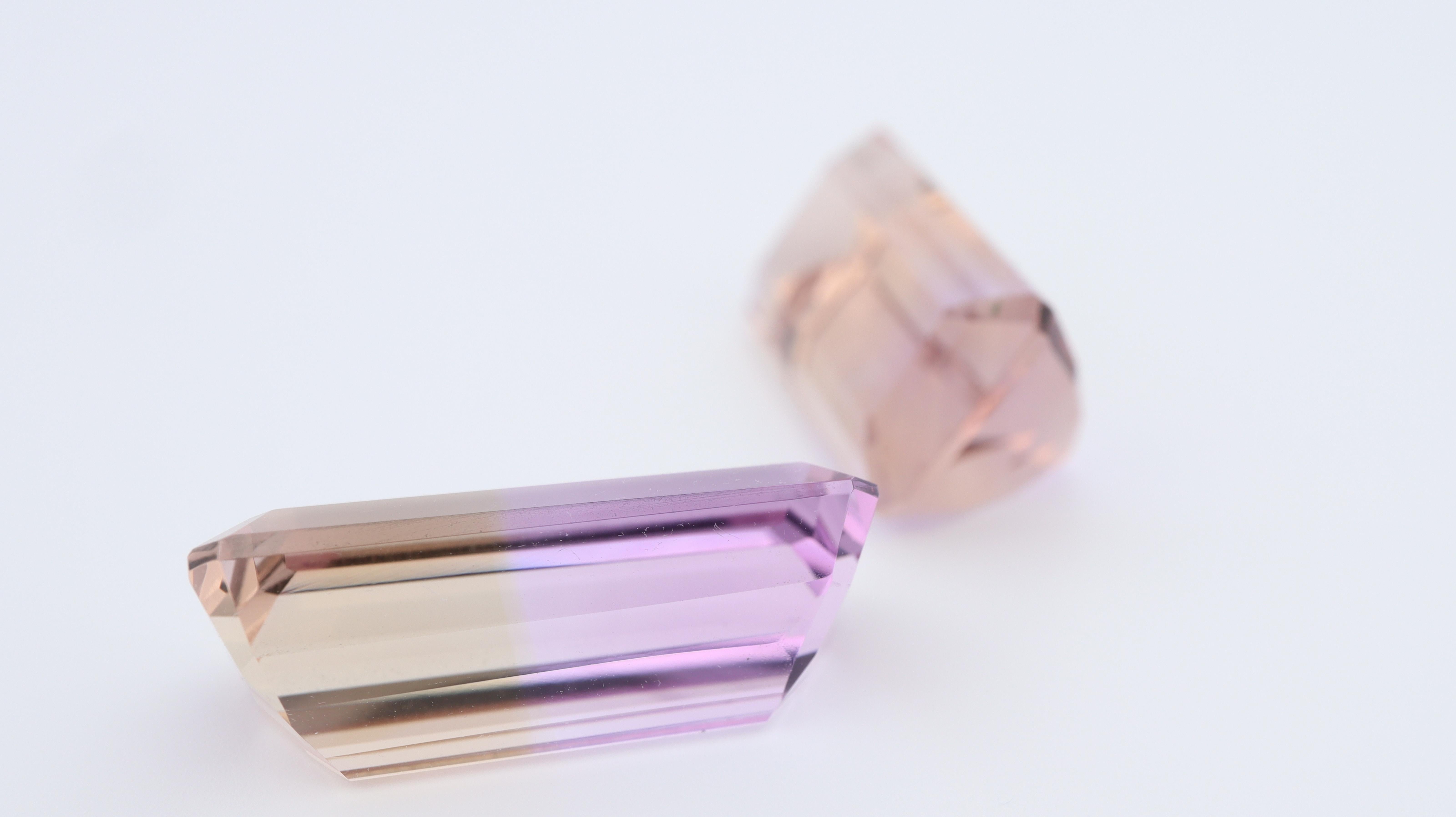 Ein Paar Ametrine 20x10 23,47ct, Paar (Smaragdschliff) im Angebot