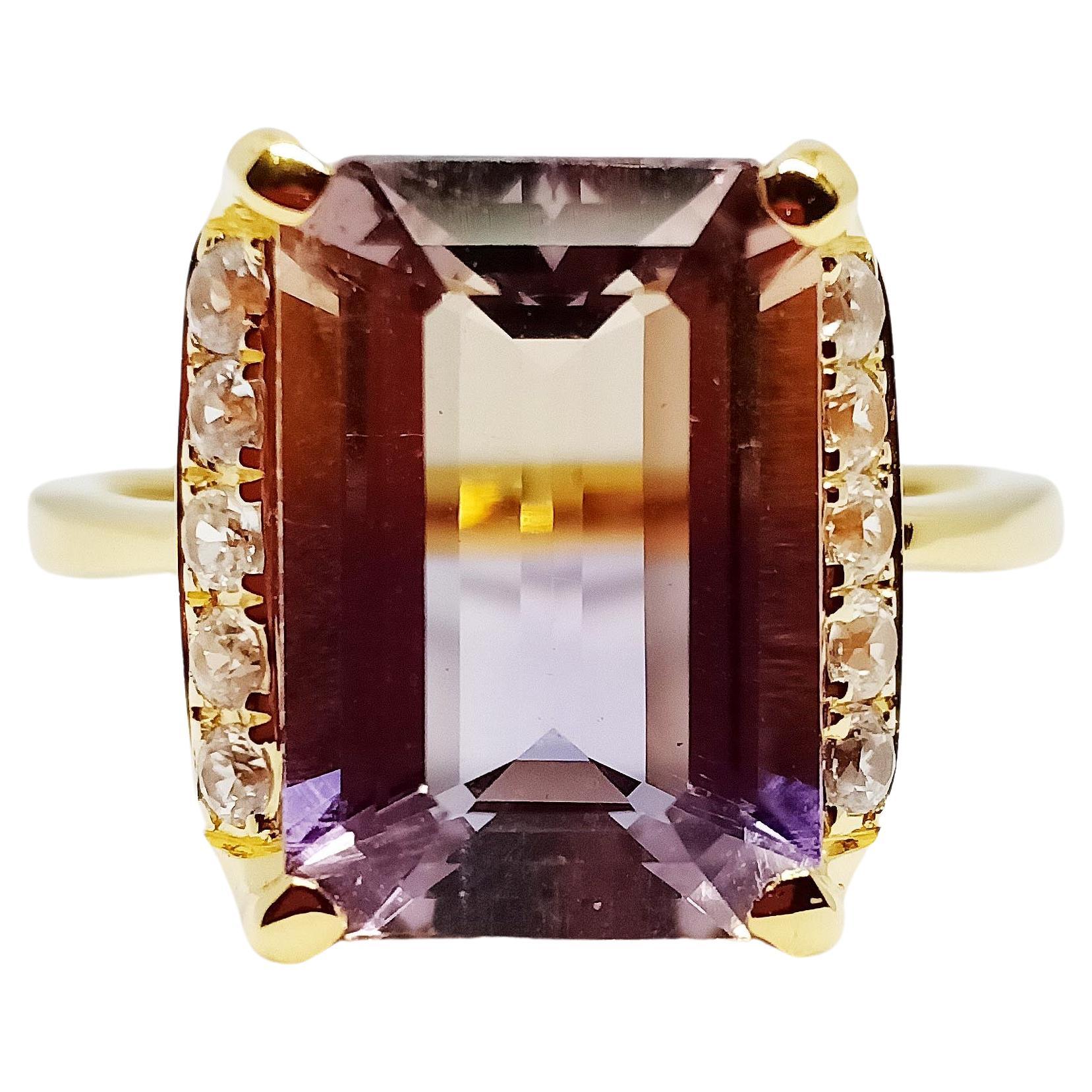 6.79ct Ametrine Ring 18K gold plated on over sterling silver