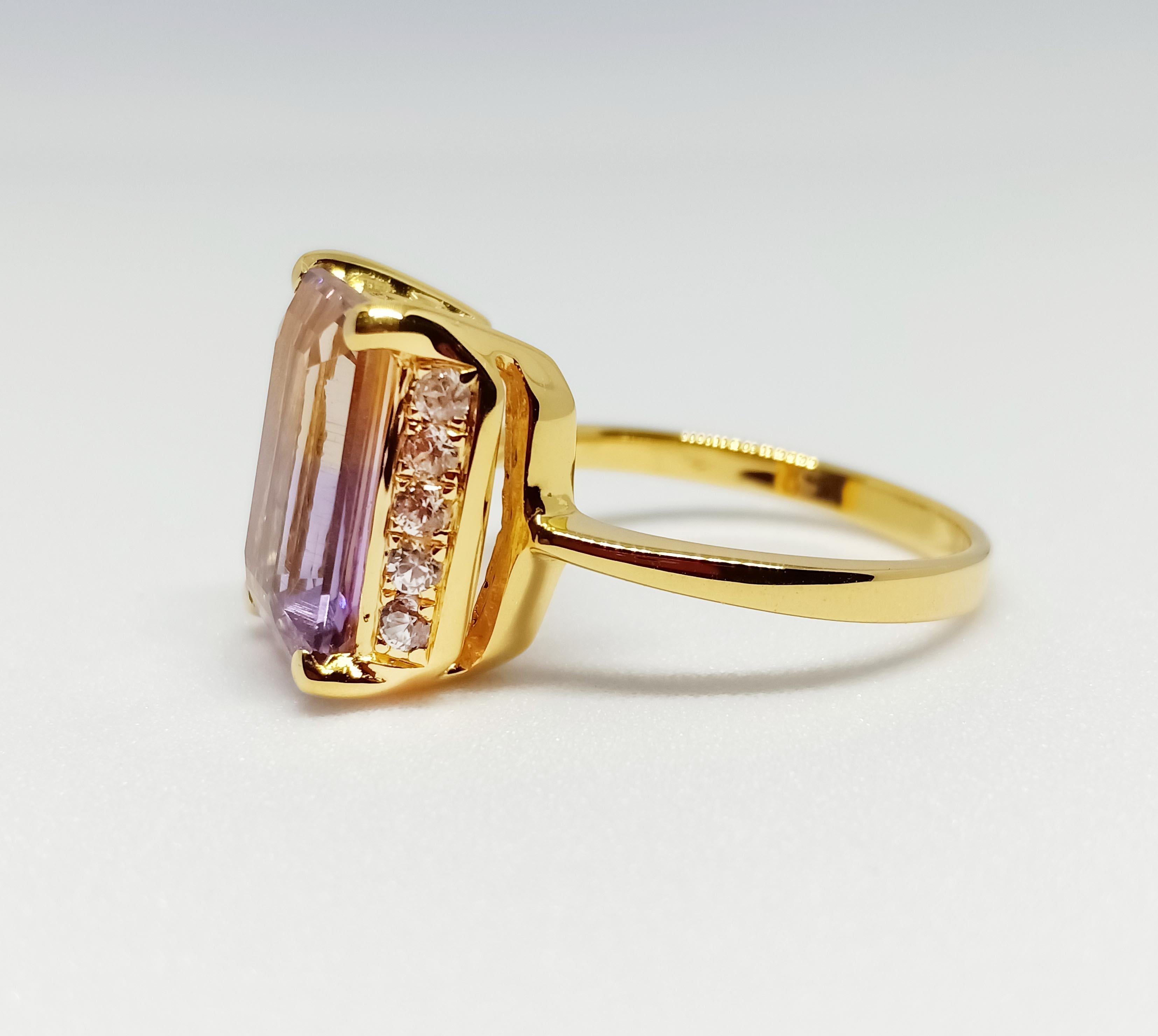 Art Deco Ametrine Ring 4.50ct , white zircon 18K gold plated on over sterling silver For Sale