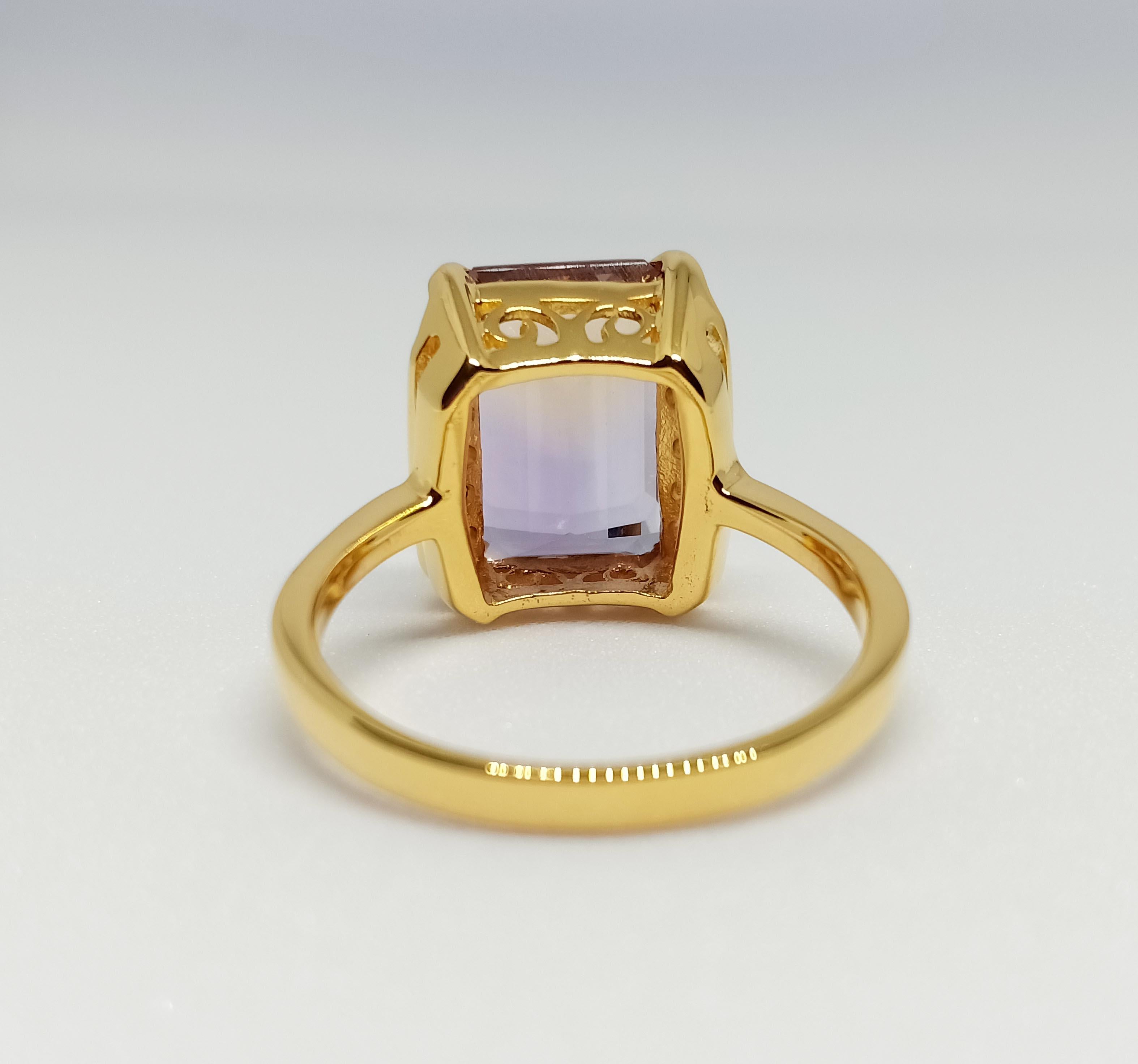 Emerald Cut 6.79ct Ametrine Ring 18K gold plated on over sterling silver For Sale