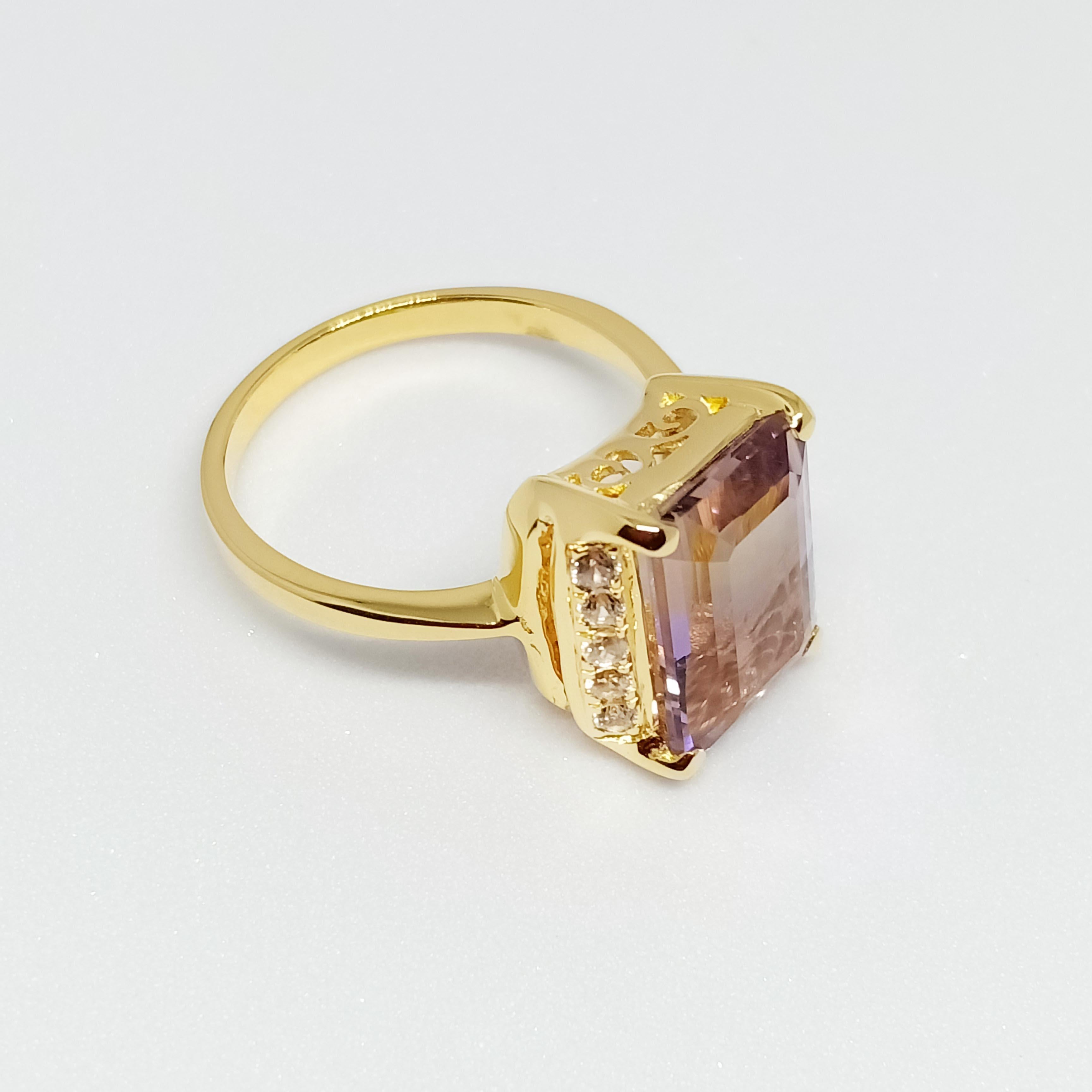 6.79ct Ametrine Ring 18K gold plated on over sterling silver In New Condition For Sale In Bangkok, TH