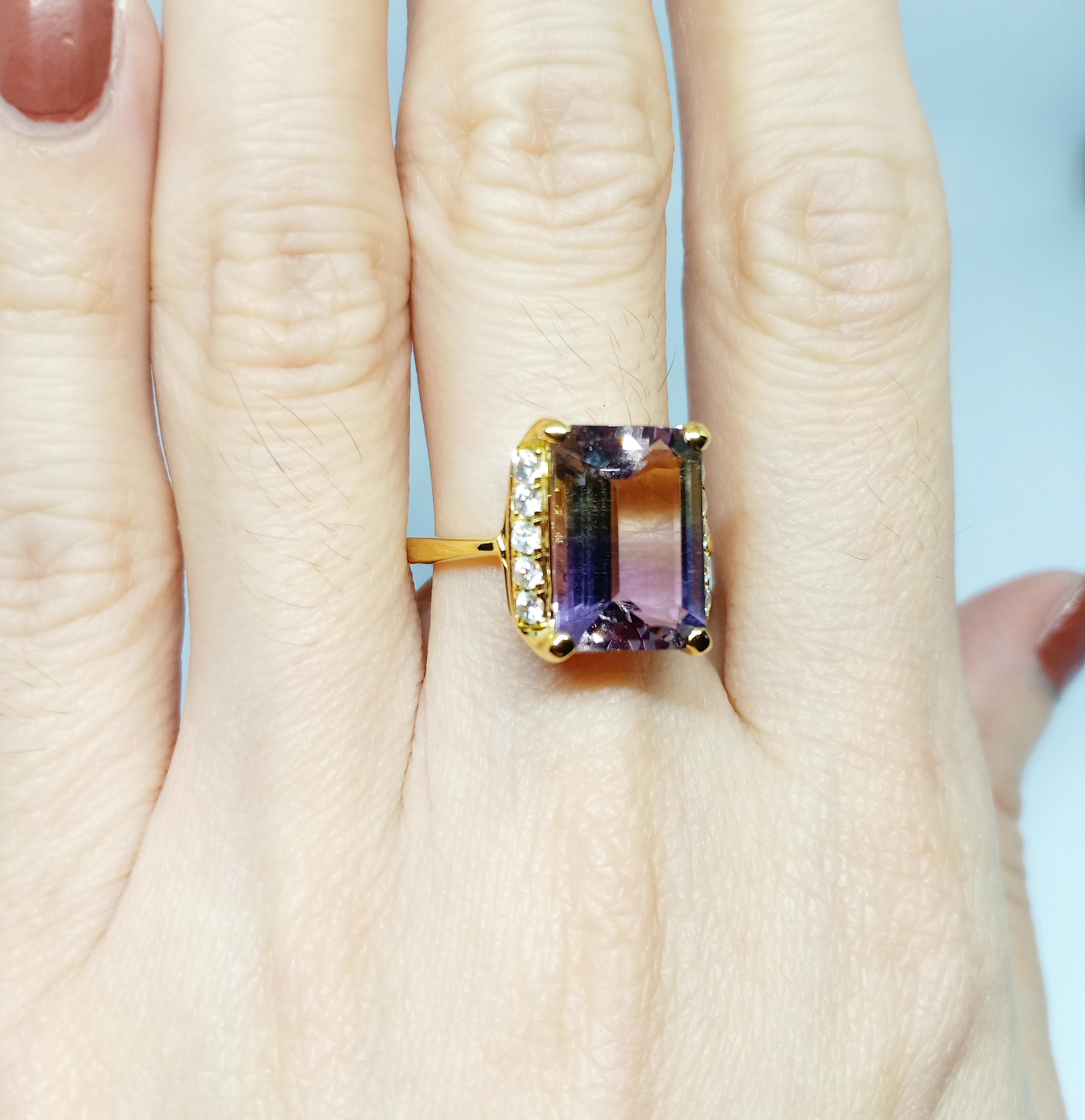Ametrine Ring 4.50ct , white zircon 18K gold plated on over sterling silver For Sale 1