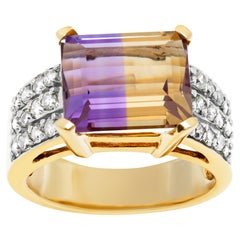 Ametrine ring in yellow gold with approximately 0.85 cts in diamonds
