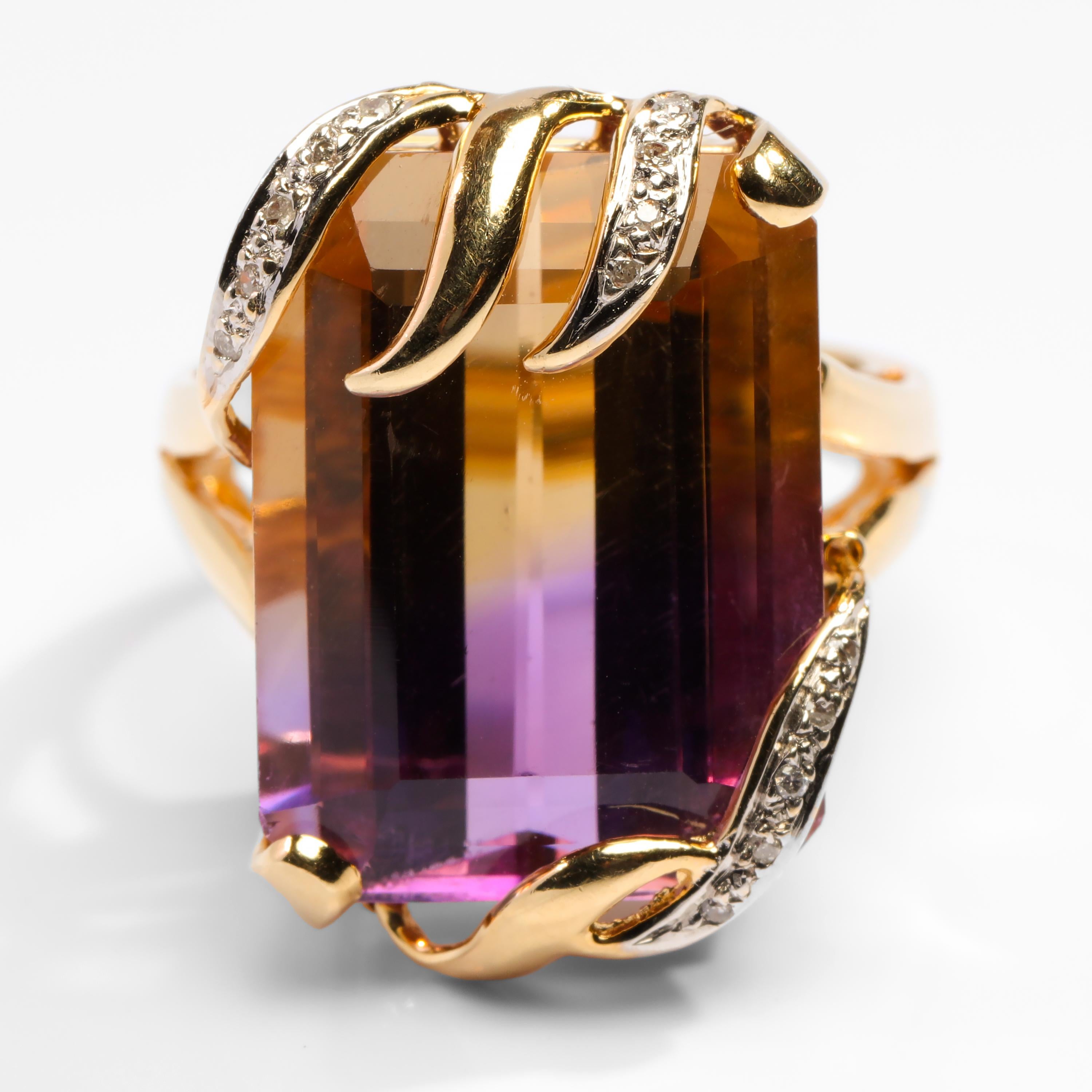 Ametrine Ring with Diamonds Midcentury In Excellent Condition In Southbury, CT