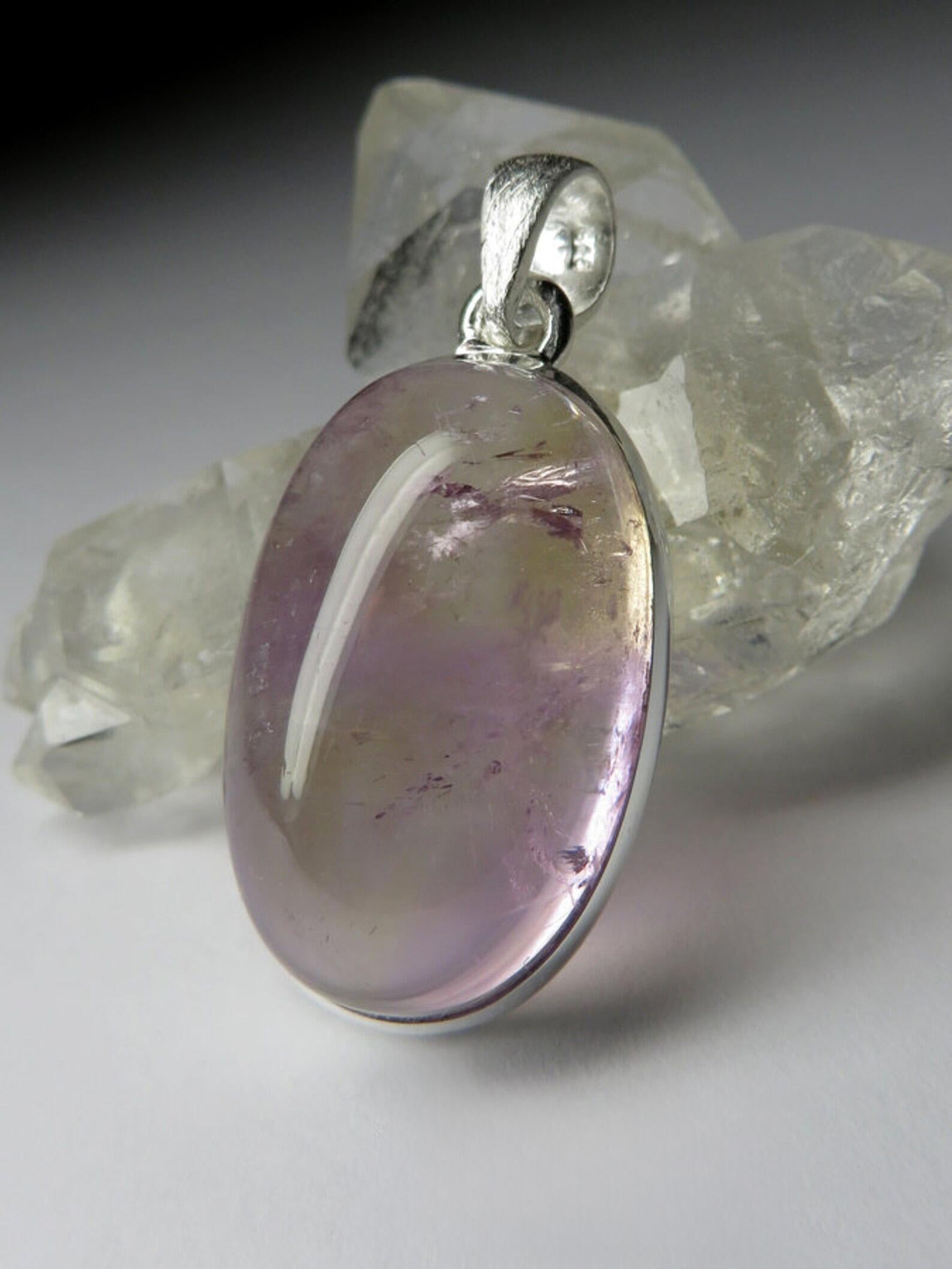 Artist Ametrine Silver Pendant Amethyst Natural Quartz Gift for him Unisex Jewelry For Sale