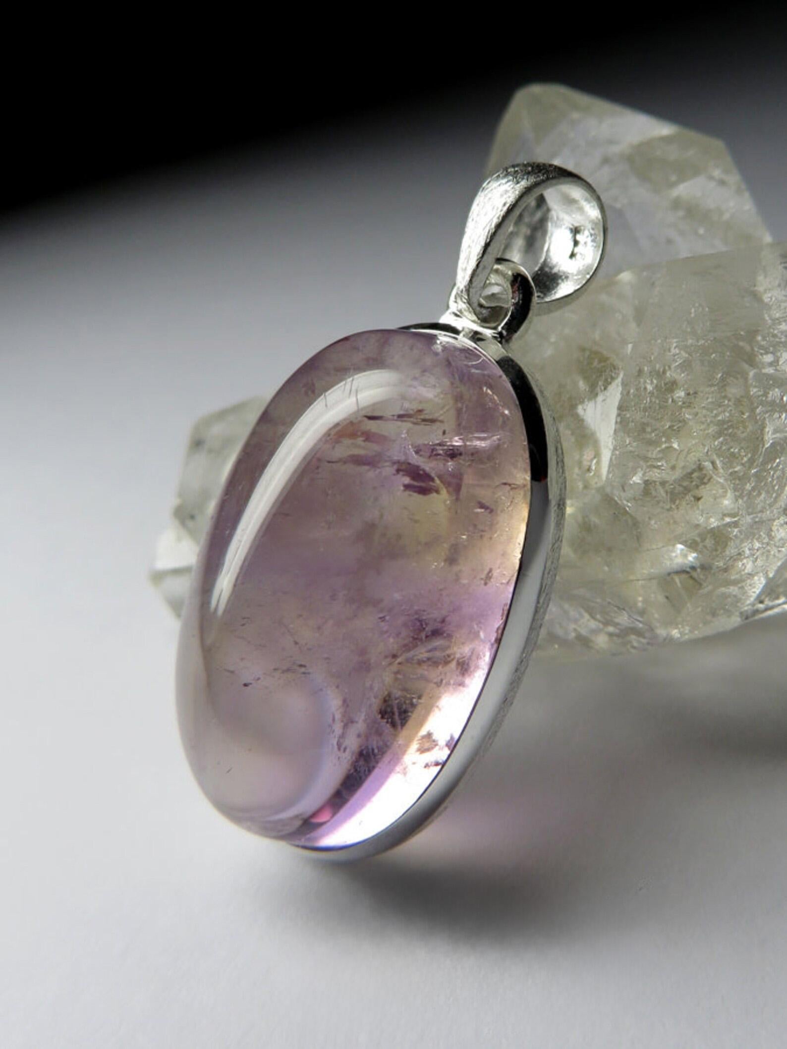 Oval Cut Ametrine Silver Pendant Amethyst Natural Quartz Gift for him Unisex Jewelry For Sale