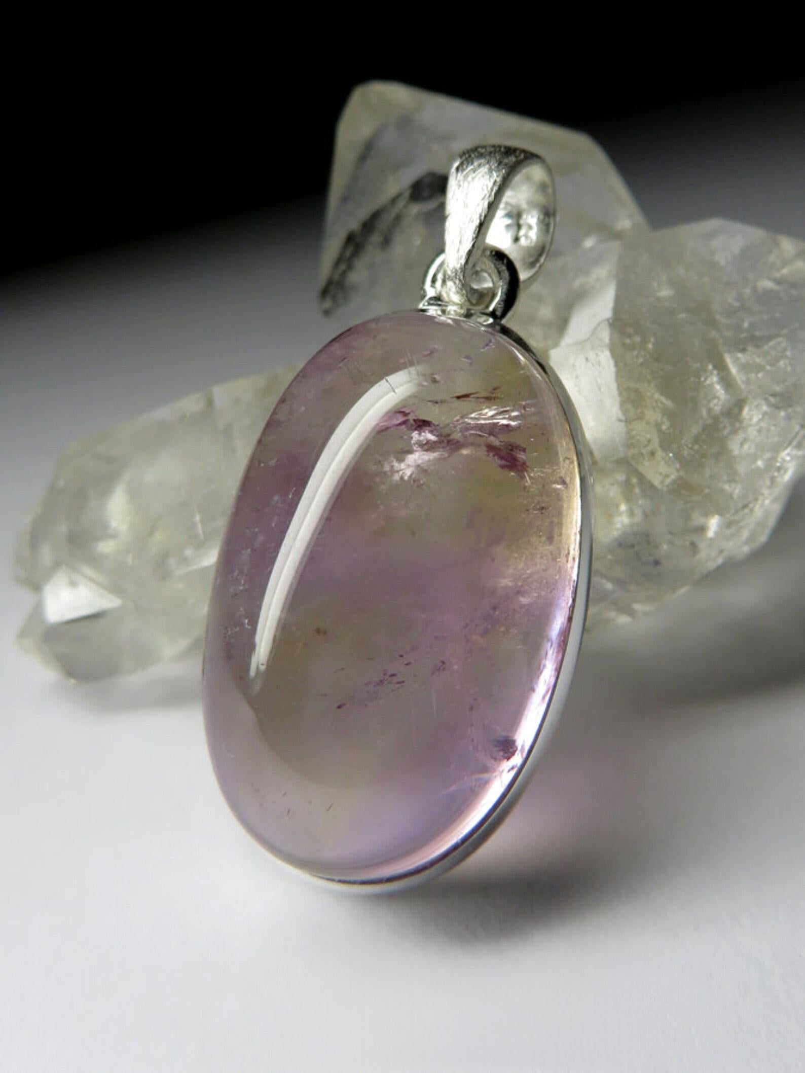 Ametrine Silver Pendant Amethyst Natural Quartz Gift for him Unisex Jewelry In New Condition For Sale In Berlin, DE