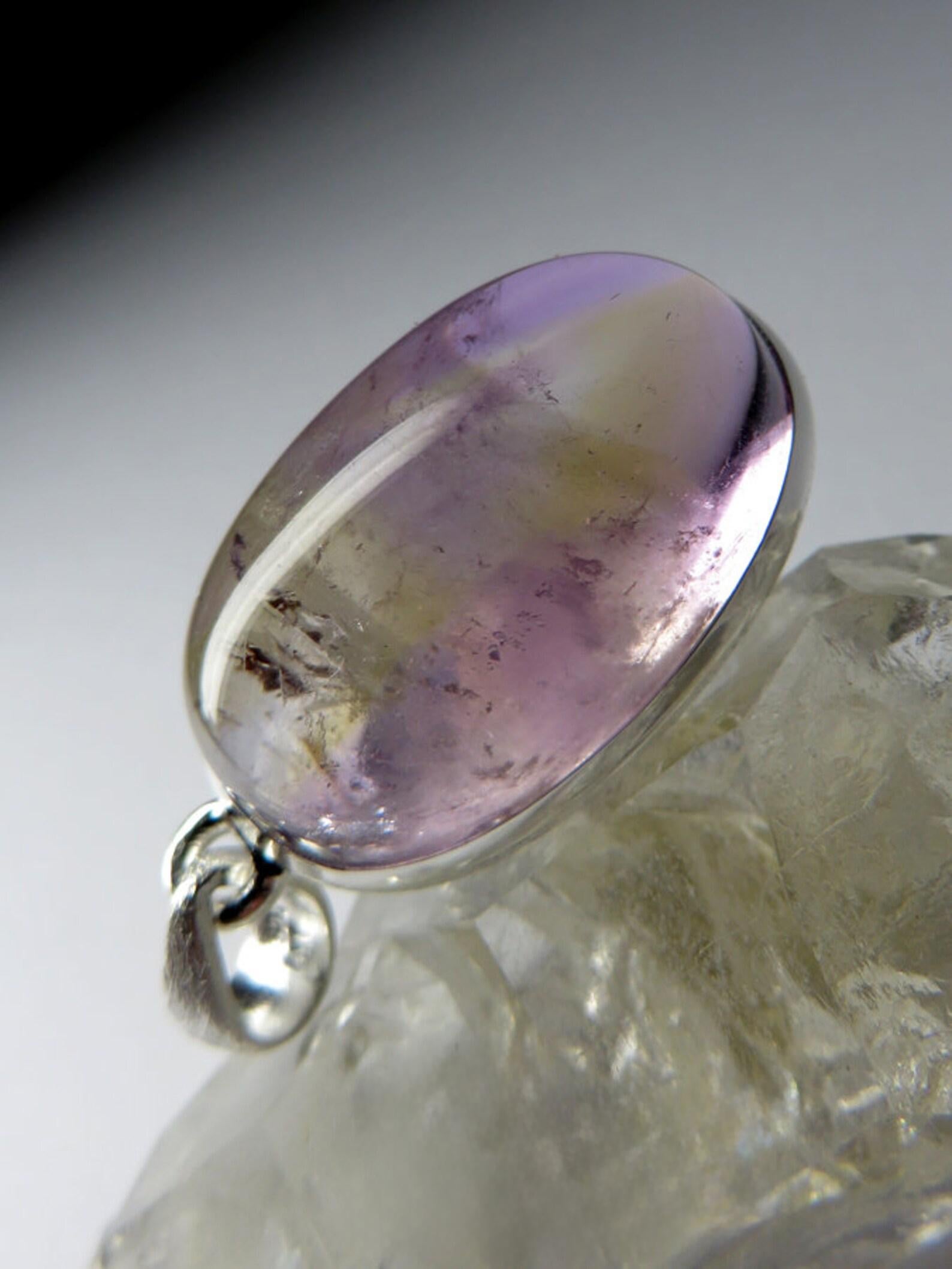 Ametrine Silver Pendant Amethyst Natural Quartz Gift for him Unisex Jewelry For Sale 2