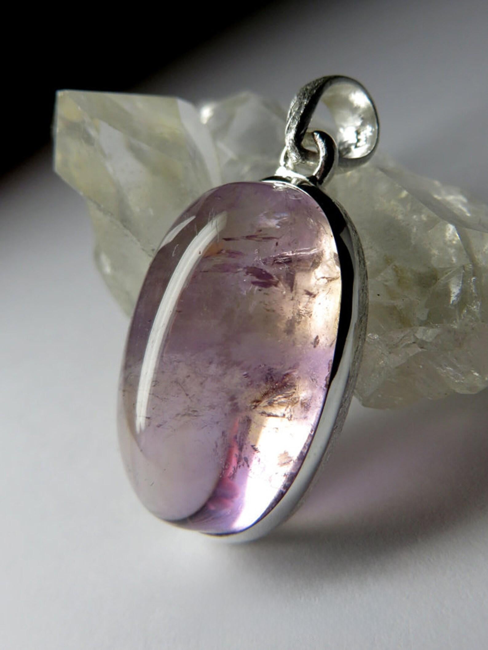 Ametrine Silver Pendant Amethyst Natural Quartz Gift for him Unisex Jewelry For Sale 3