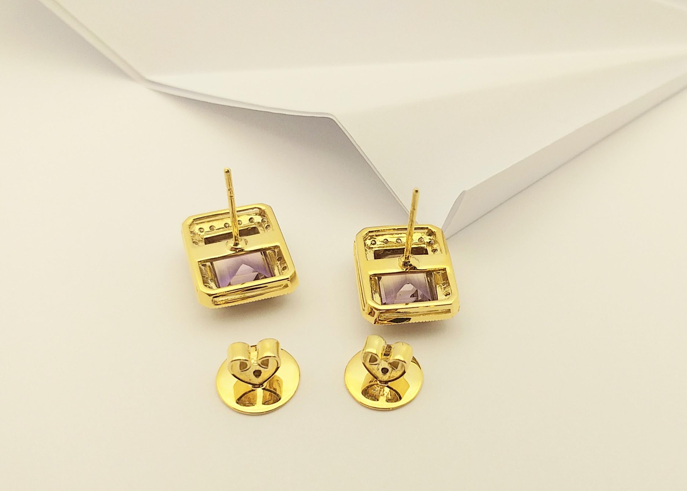 Ametrine with Brown Diamond Earrings Set in 14 Karat Gold Settings In New Condition For Sale In Bangkok, TH