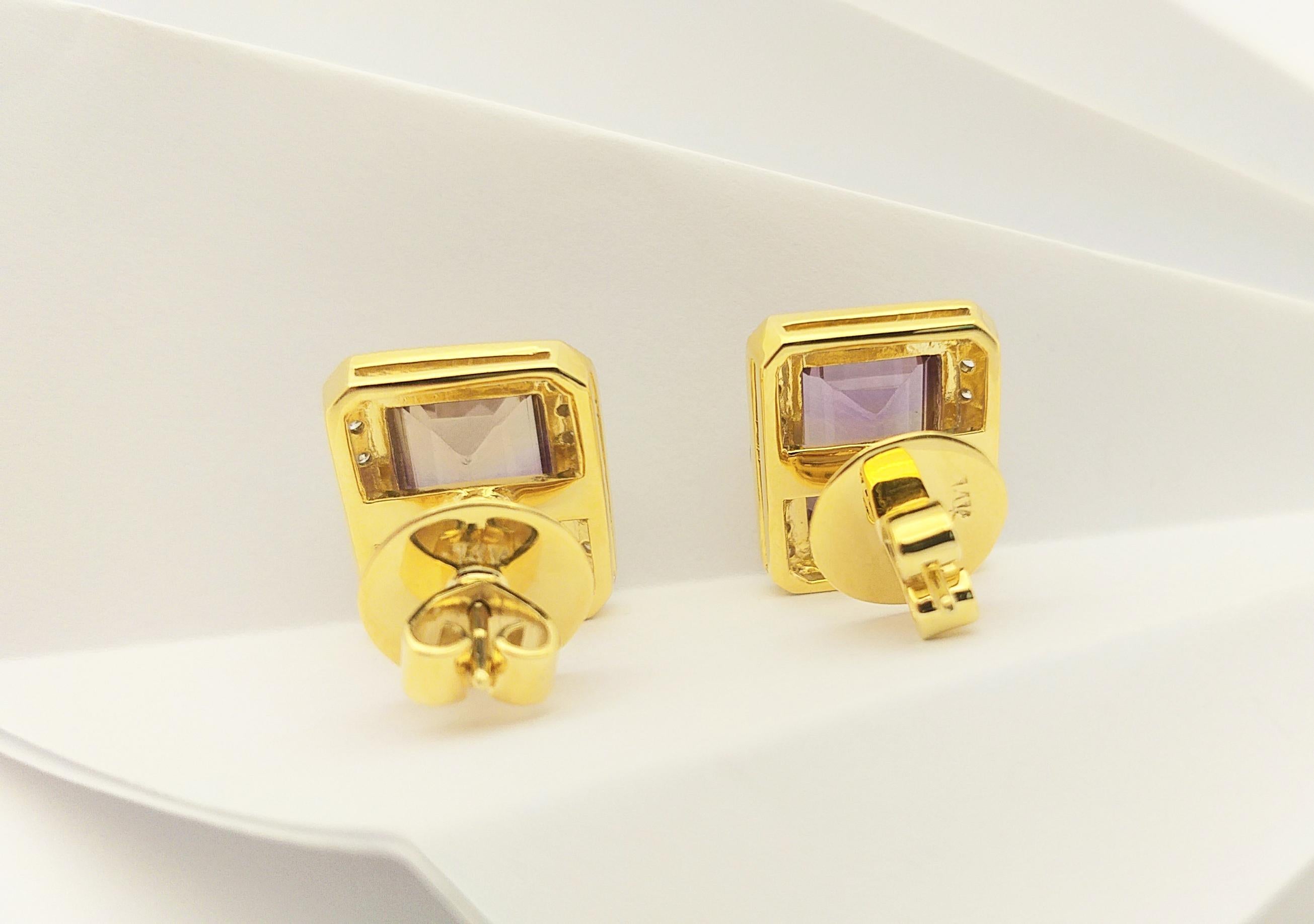 Women's Ametrine with Brown Diamond Earrings Set in 14 Karat Gold Settings For Sale