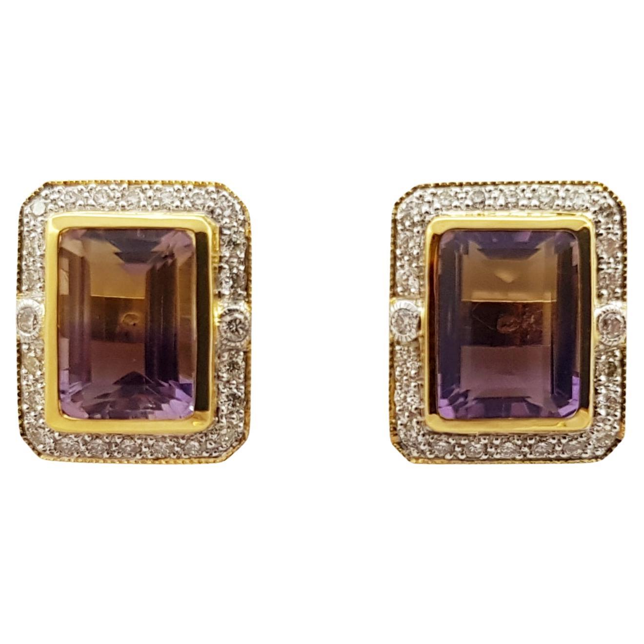 Ametrine with Brown Diamond Earrings Set in 14 Karat Gold Settings For Sale