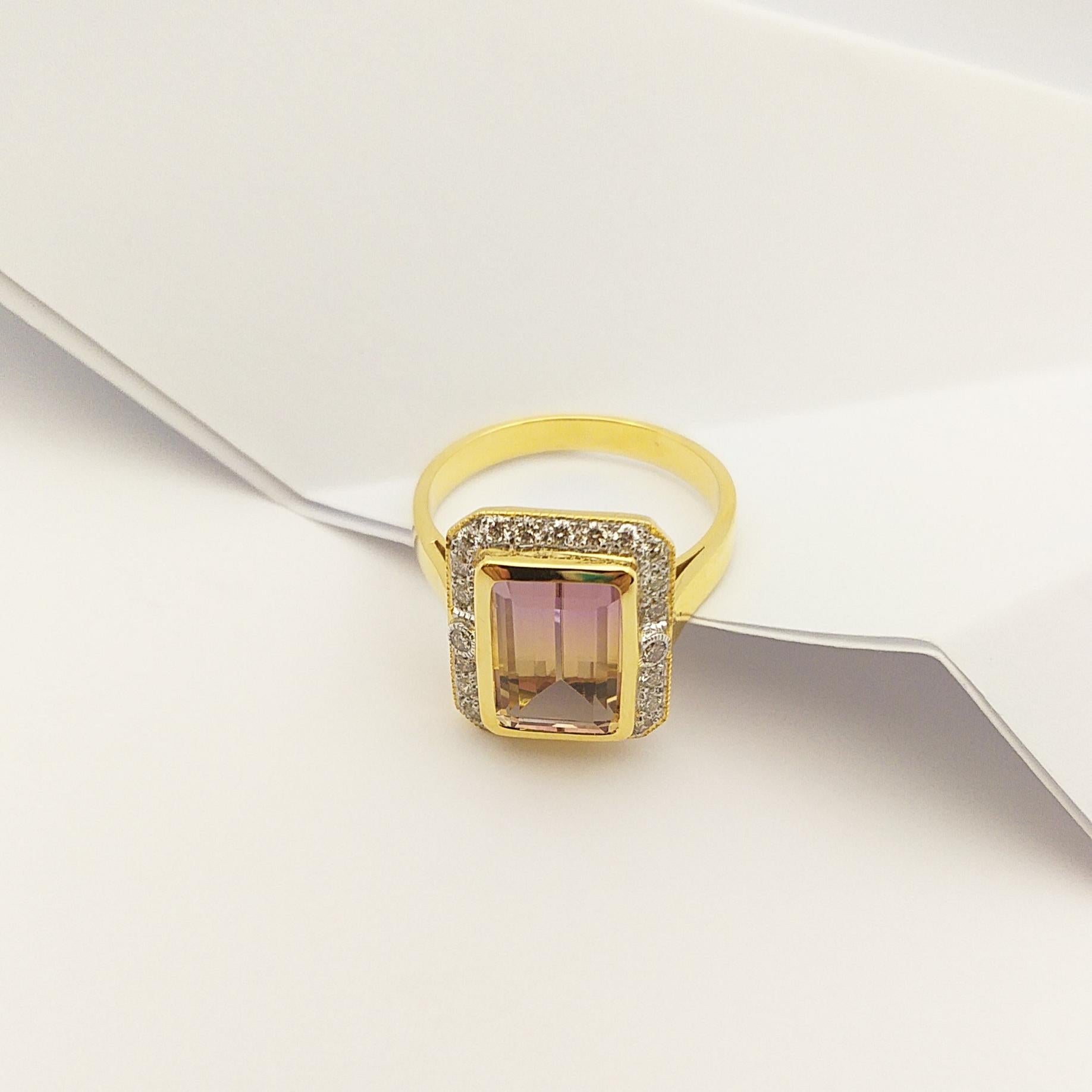 Ametrine with Brown Diamond Ring Set in 14 Karat Gold Settings For Sale 3
