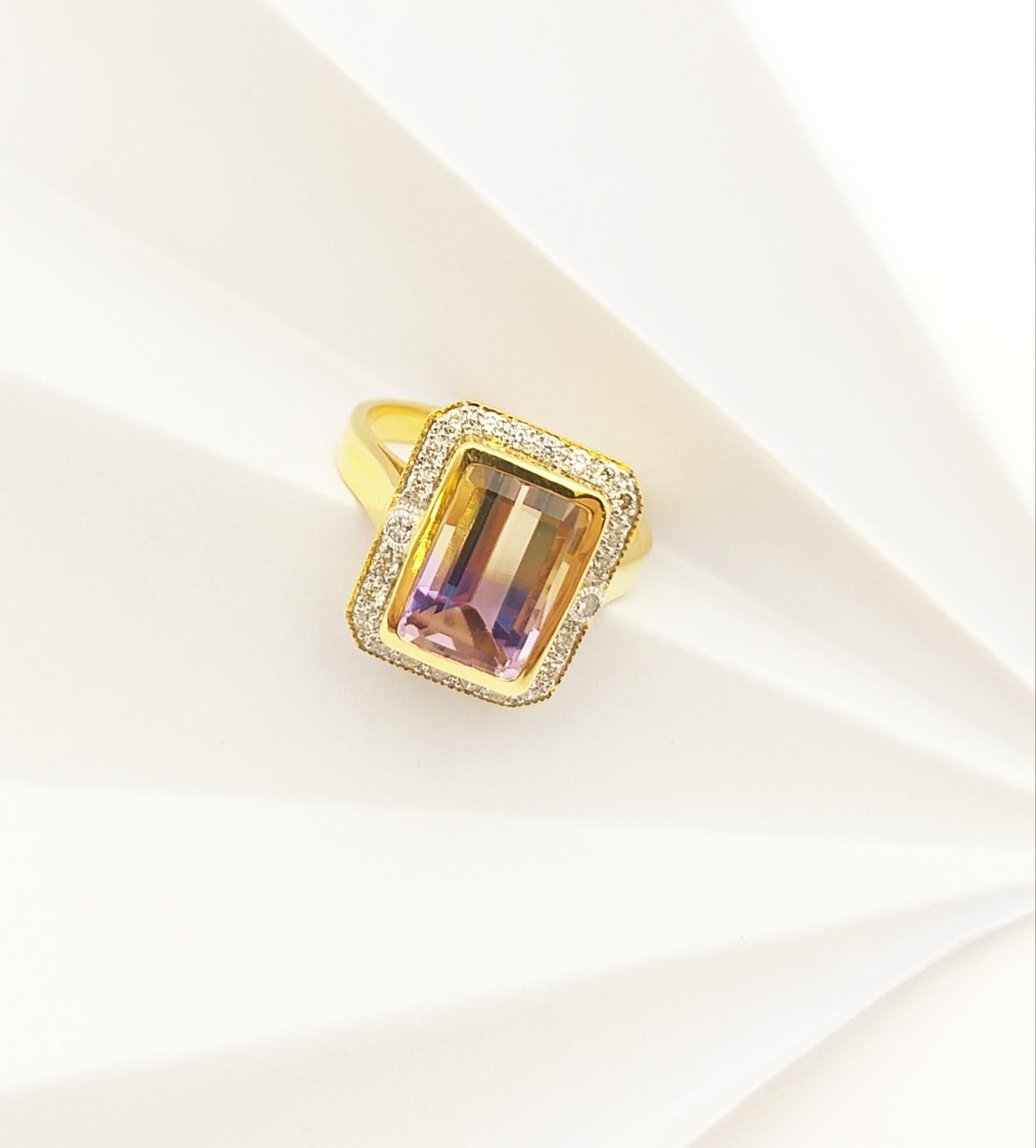 Ametrine with Brown Diamond Ring Set in 14 Karat Gold Settings For Sale 6