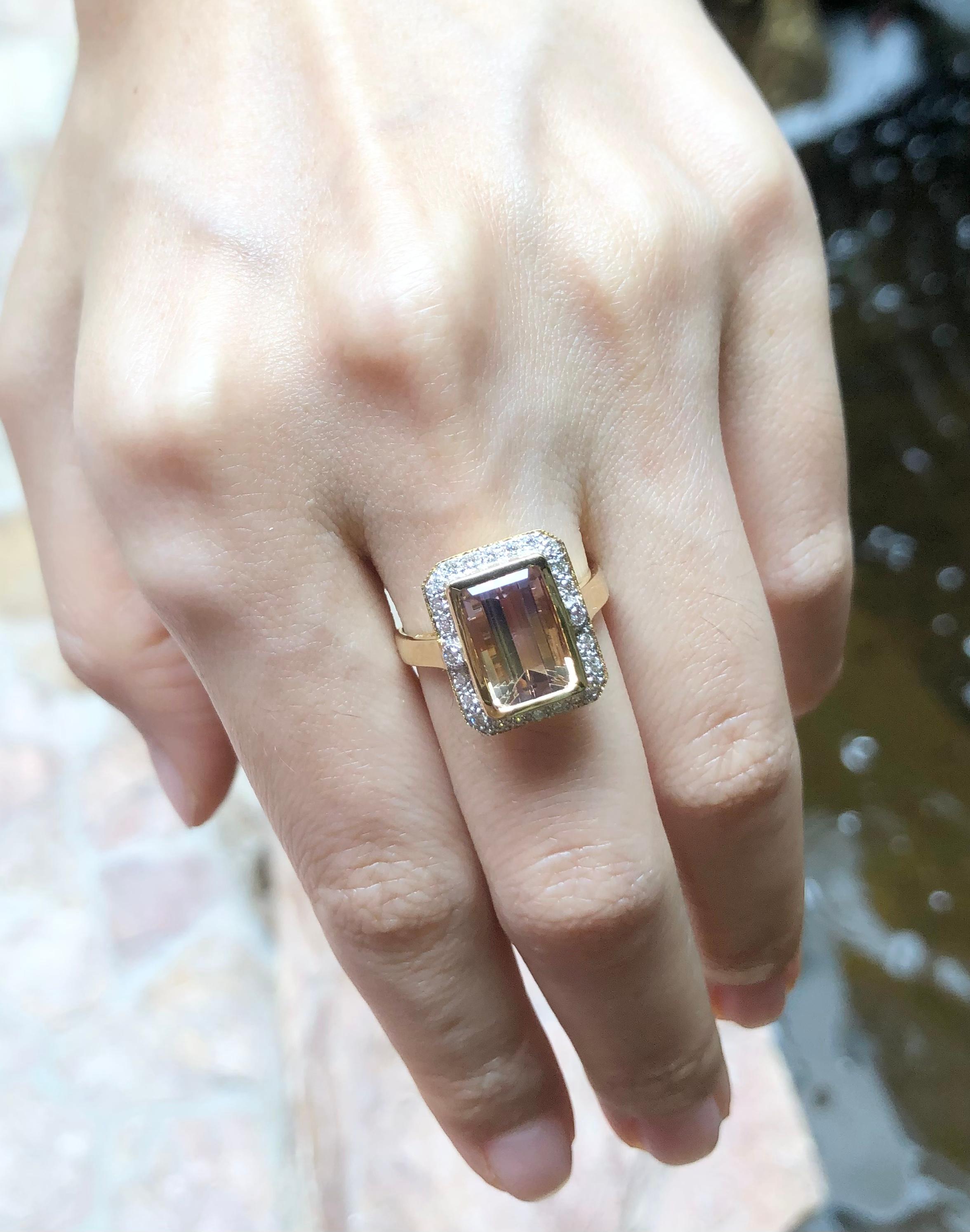 Contemporary Ametrine with Brown Diamond Ring Set in 14 Karat Gold Settings For Sale