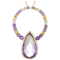 Ametrine, Yellow Sapphire, Amethyst Bicolor Diamond Pendant 14 Karat Yellow Gold