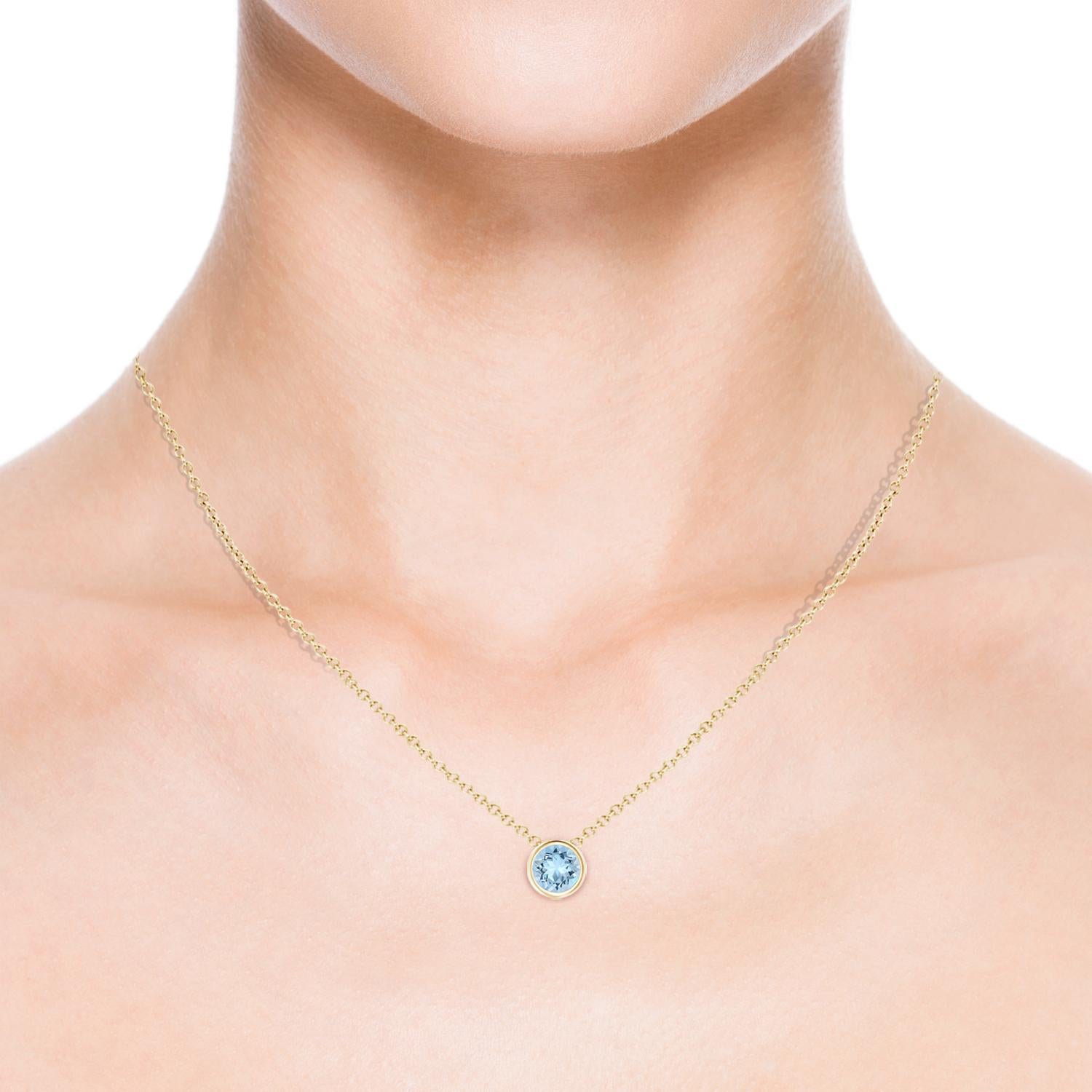 Modern AMGARA Natural Round 0.72ct Aquamarine Solitaire Pendant in 14K Yellow Gold For Sale