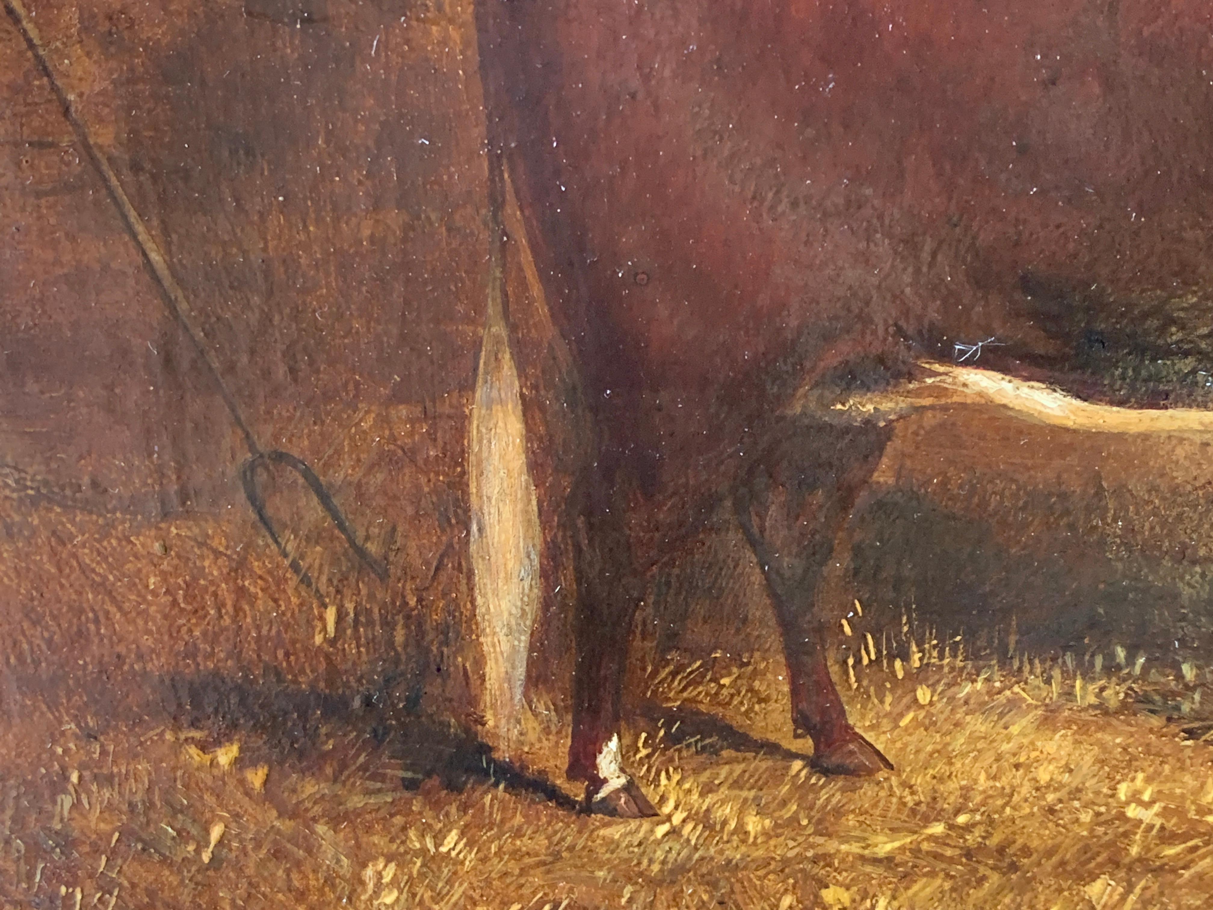 19th Century English Folk art portrait of a Prize winning Cow in a stable - Brown Animal Painting by A.M.Gauci