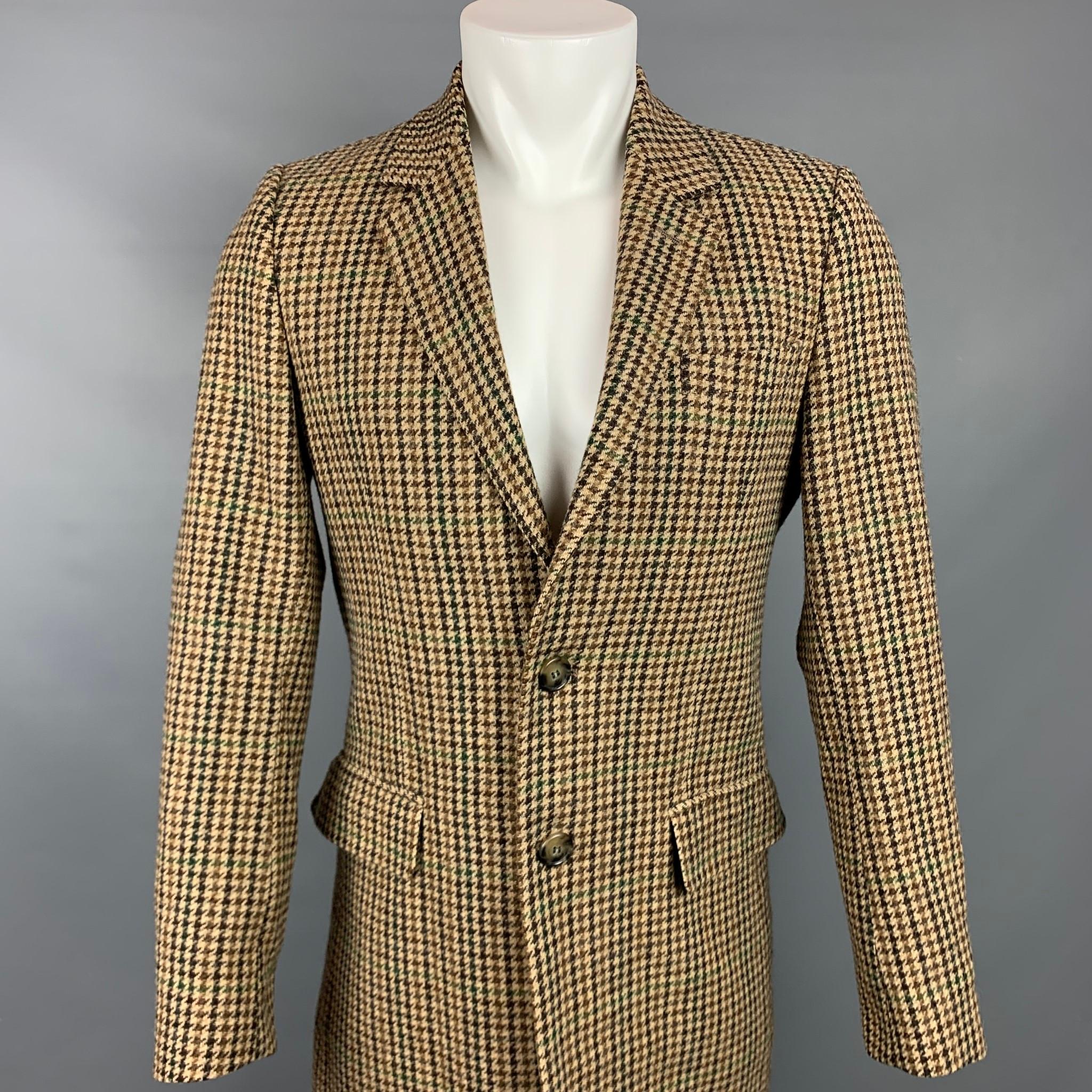 AMI by ALEXANDRE MATTIUSSI Size 40 Tan & Brown Plaid Wool Notch Lapel Coat In Good Condition In San Francisco, CA