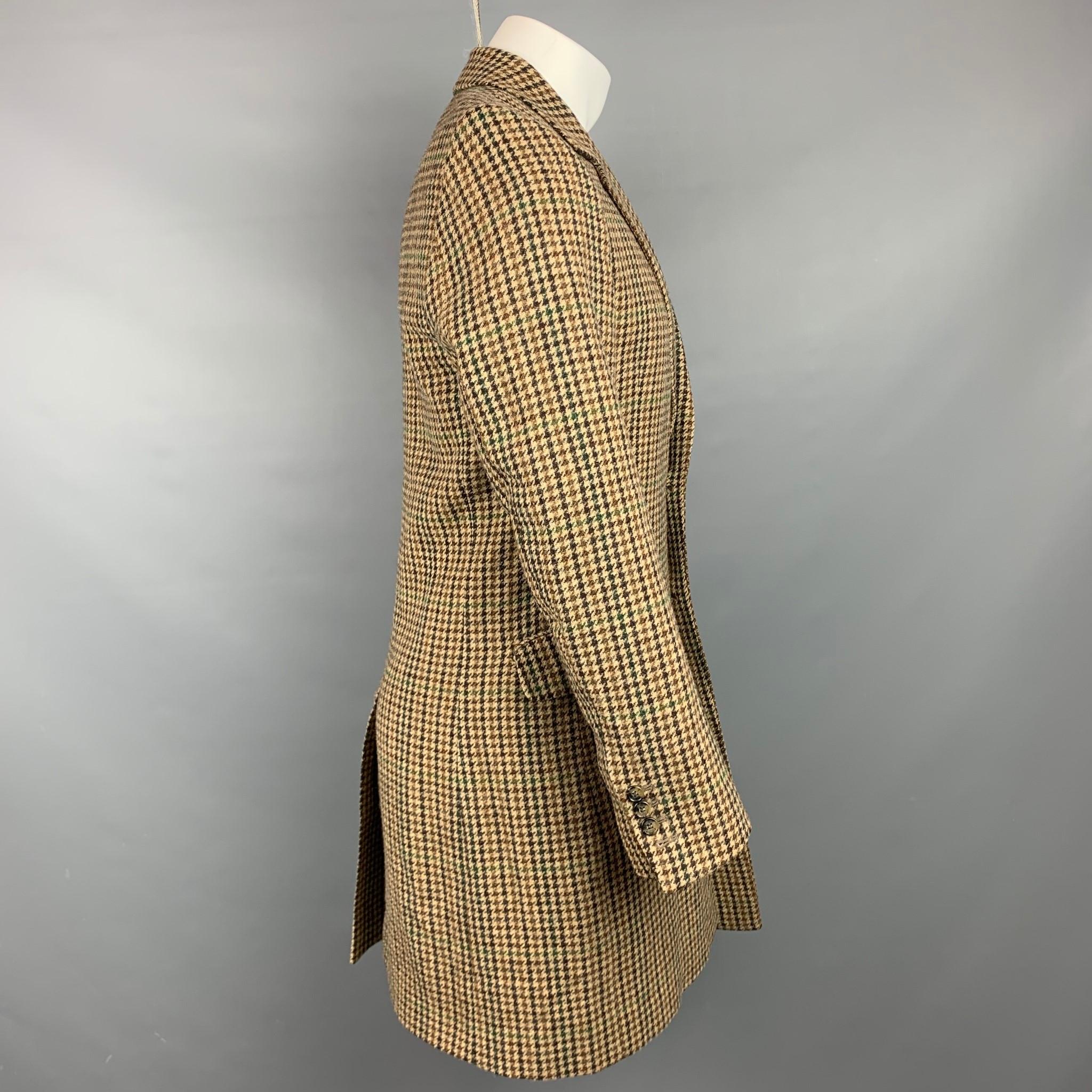 Men's AMI by ALEXANDRE MATTIUSSI Size 40 Tan & Brown Plaid Wool Notch Lapel Coat