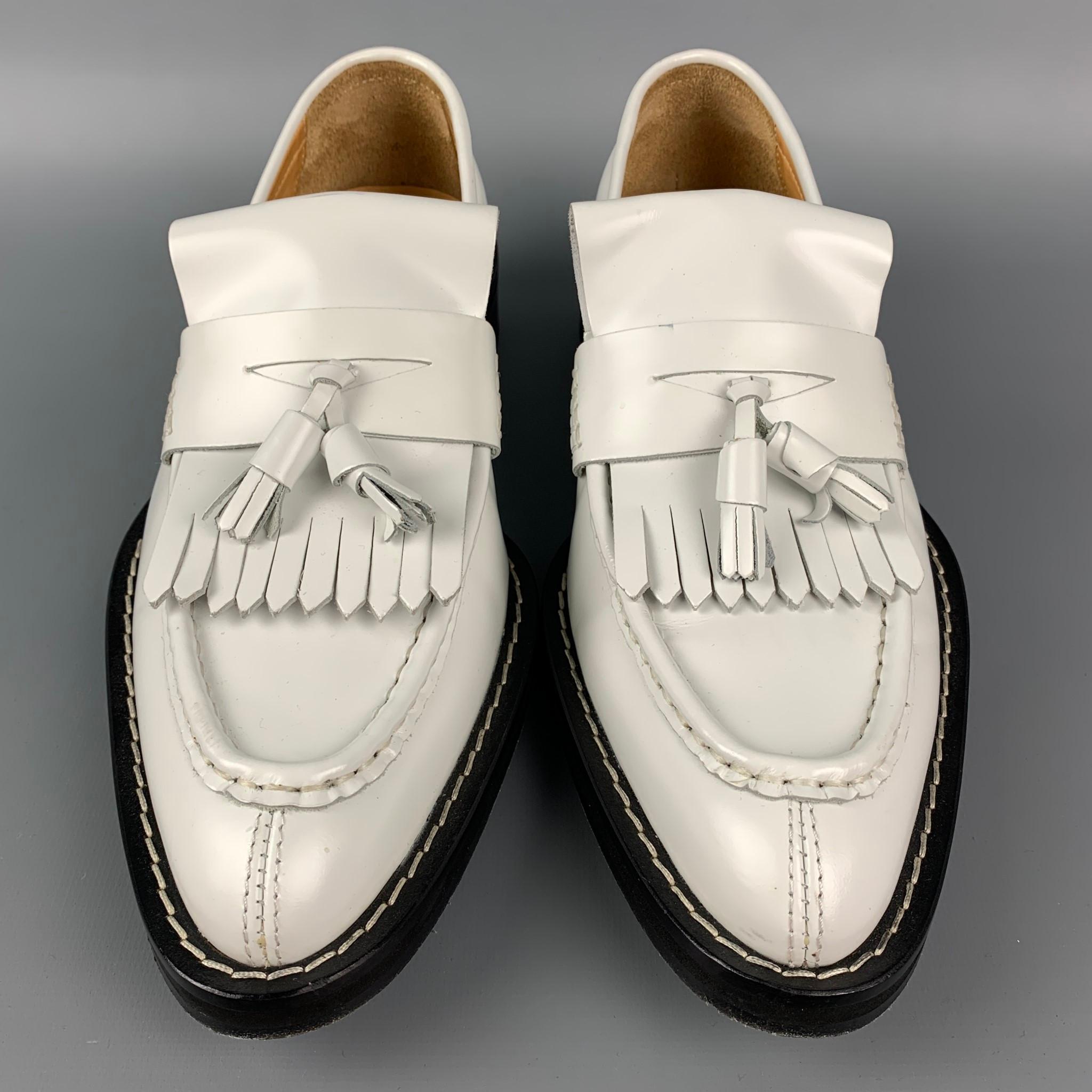 AMI by ALEXANDRE MATTIUSSI Size 9 White Leather Tassels Spazzo Moccasin Loafers 2