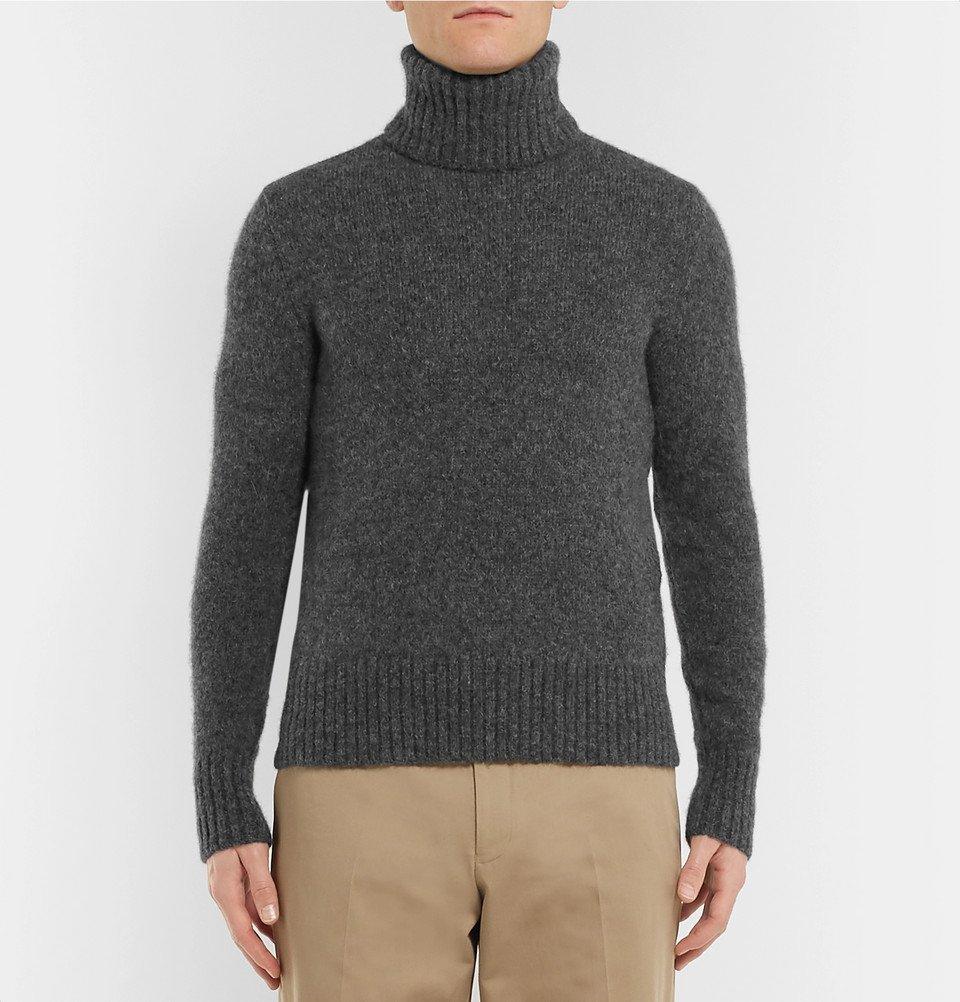 Ami Charcoal Alpaca Blend Knitted Polo Neck Sweater
 

 - Knitted sweater in charcoal hue
 - Ribbed roll-neck, cuffs and hem
 

 Materials:
 40% Polyamide
 30% Merino wool
 30% Alpaca
 

 Made in Portugal
 Hand washable
 

 PLEASE NOTE, THESE ITEMS