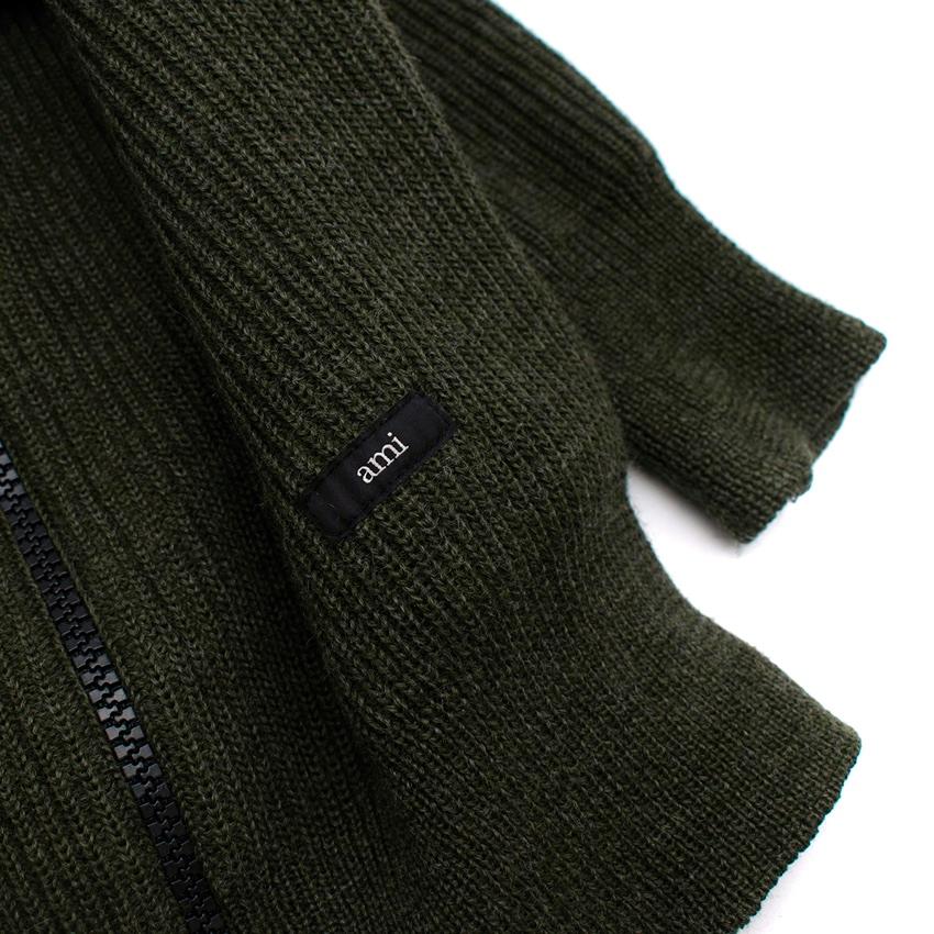 Ami Dark Green Zip-Front Knitted Sweater For Sale 3