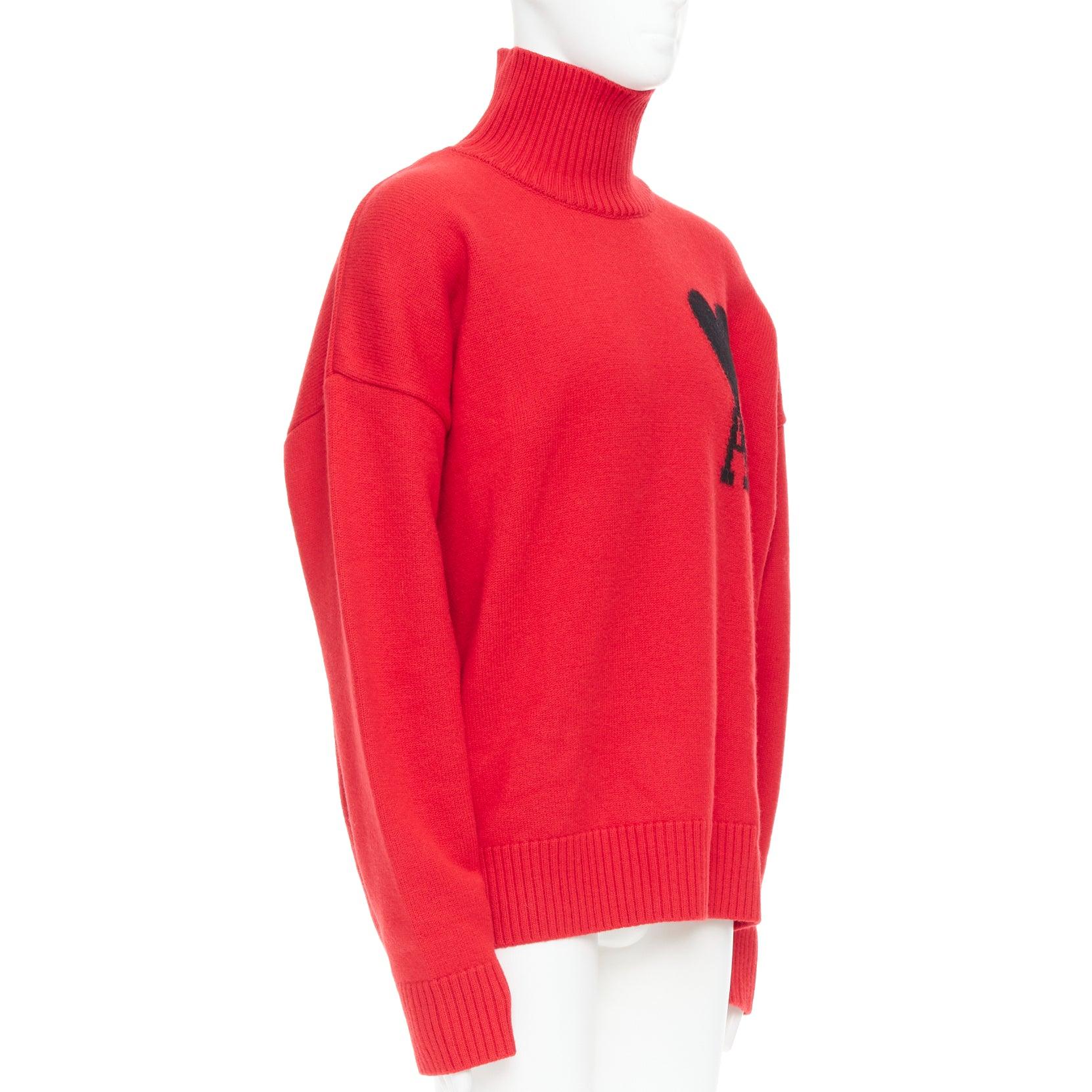 Red AMI de Coeur red virgin wool black heart logo turtleneck sweater L