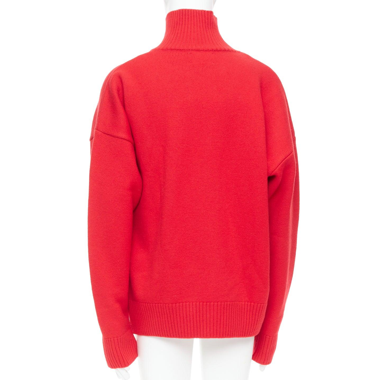 Men's AMI de Coeur red virgin wool black heart logo turtleneck sweater L For Sale