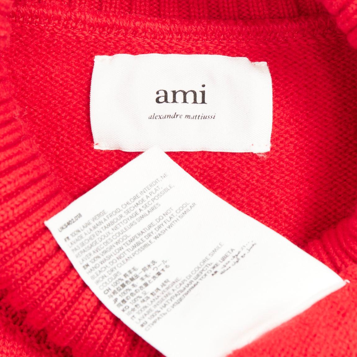 AMI de Coeur red virgin wool black heart logo turtleneck sweater L For Sale 3