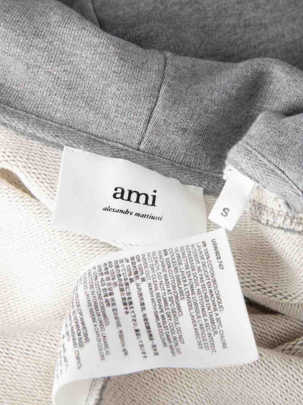 AMI Grey Logo Embroidered Zip Hoodie Size S For Sale 1