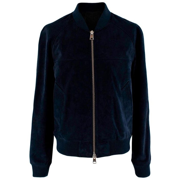 AMI Navy Suede Bomber Jacket - Size M For Sale at 1stDibs