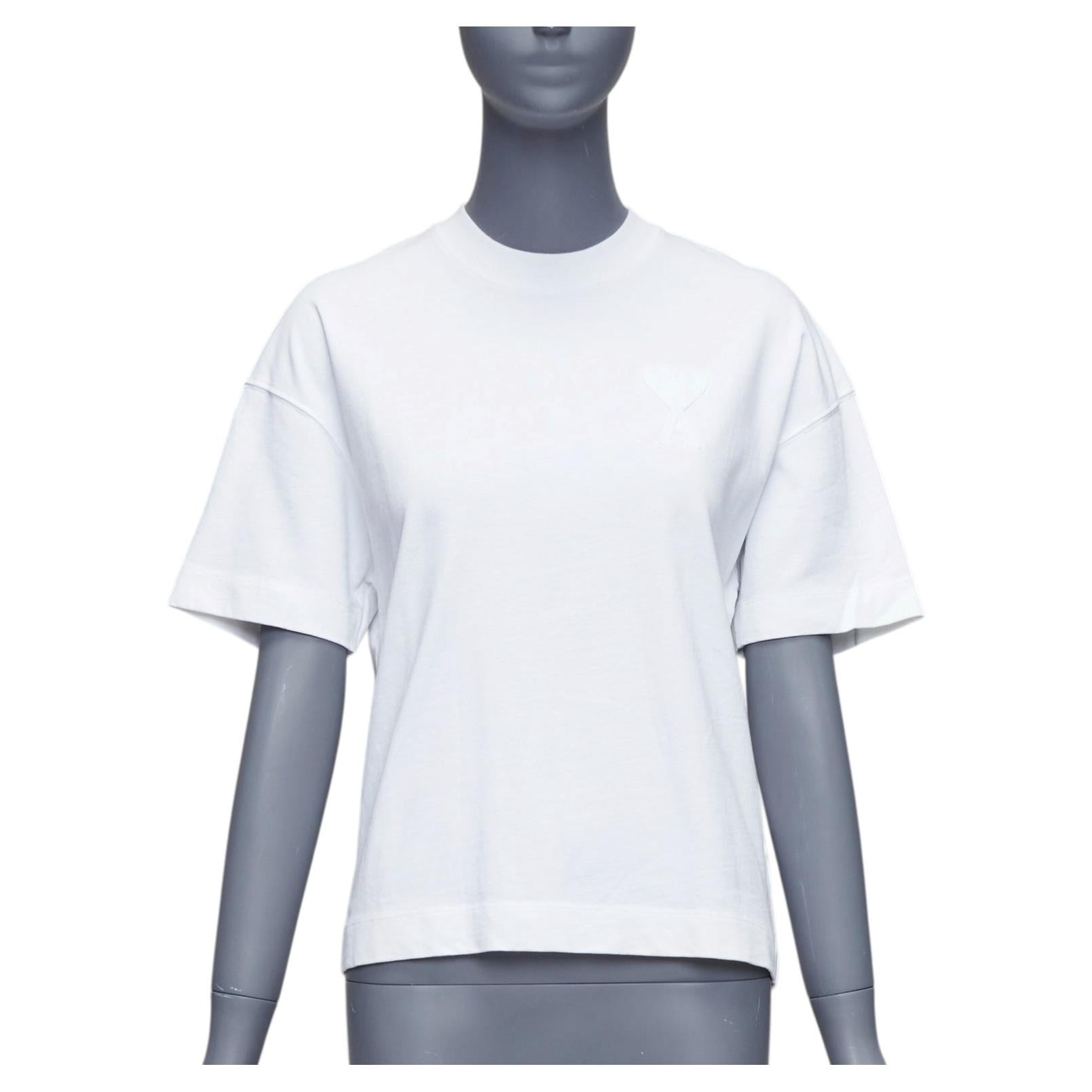 AMI camiseta oversize de algodón blanco bordada con el logotipo de la insignia del corazón de A US0 XS