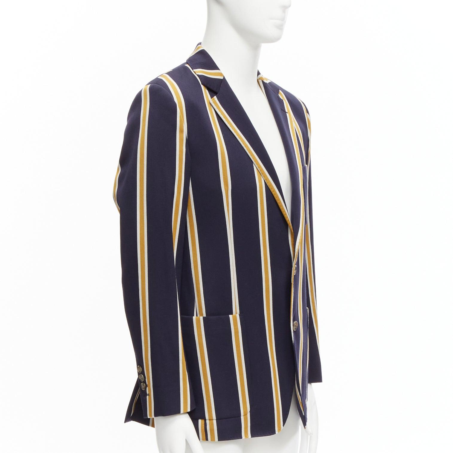 Black AMI yellow navy stripes wool cotton 3 pockets preppy schoolboy blazer IT50 L