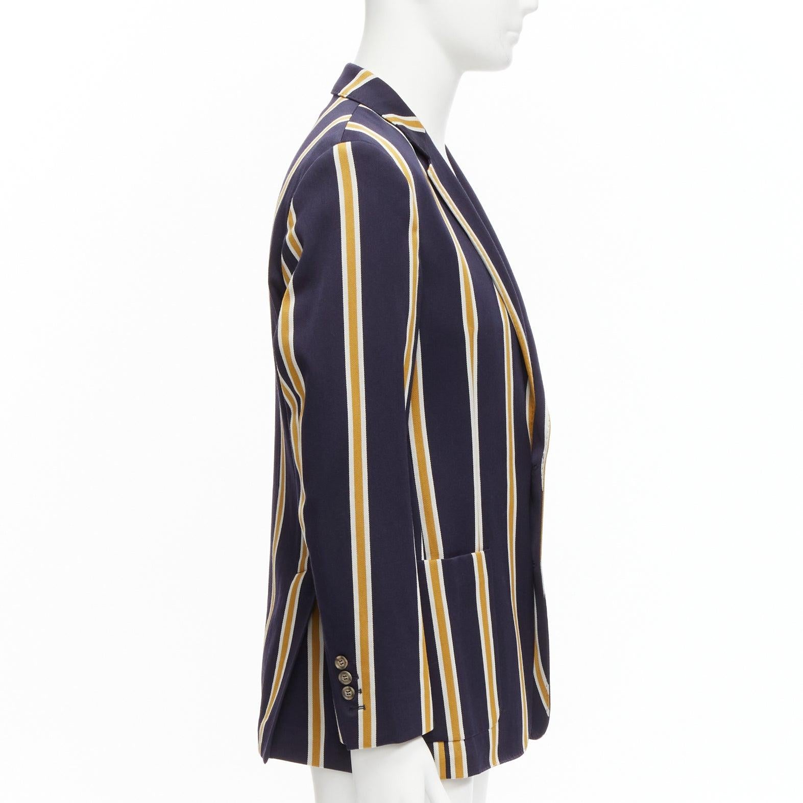 AMI yellow navy stripes wool cotton 3 pockets preppy schoolboy blazer IT50 L In Excellent Condition In Hong Kong, NT