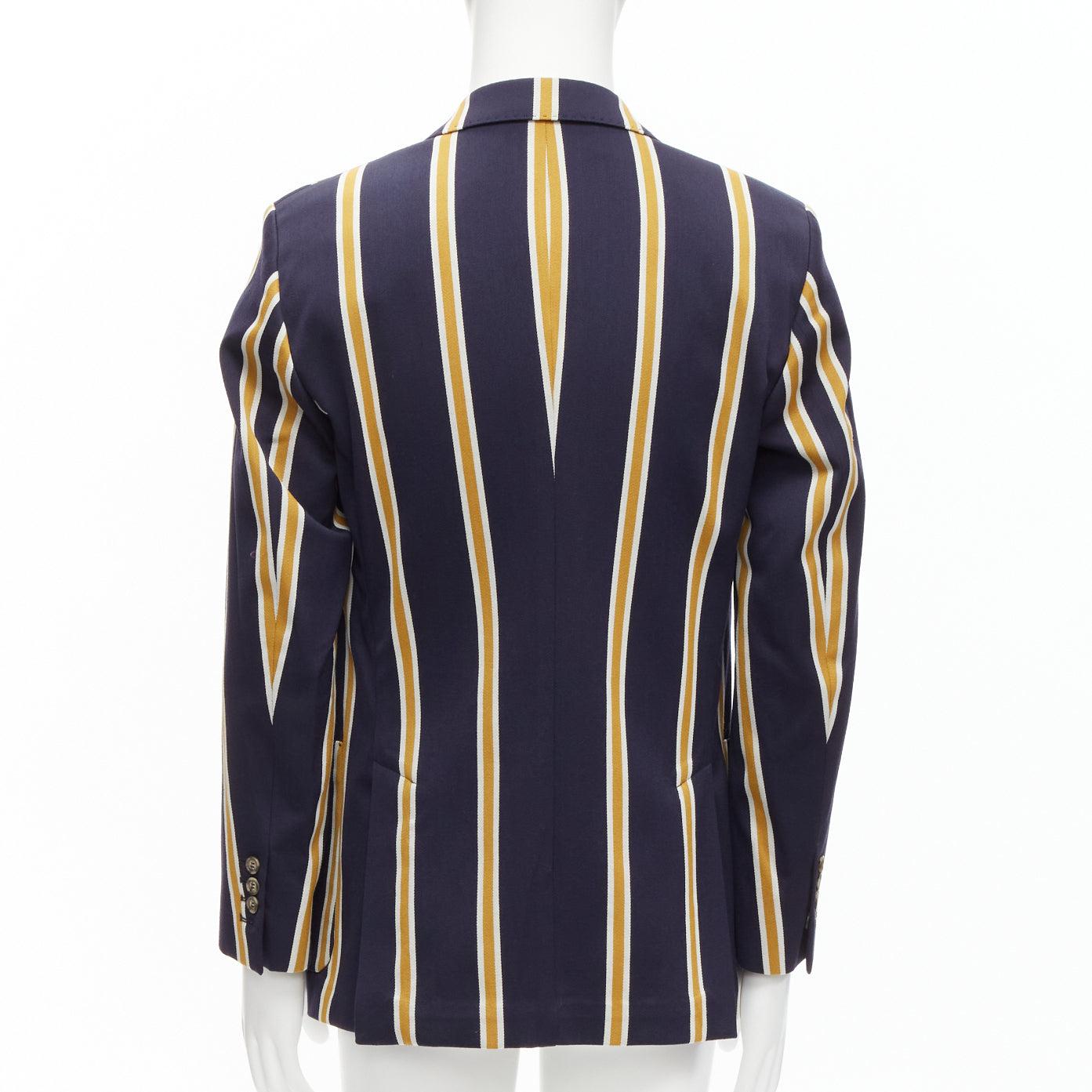 Men's AMI yellow navy stripes wool cotton 3 pockets preppy schoolboy blazer IT50 L