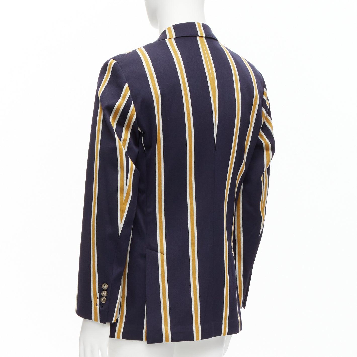 AMI yellow navy stripes wool cotton 3 pockets preppy schoolboy blazer IT50 L 1