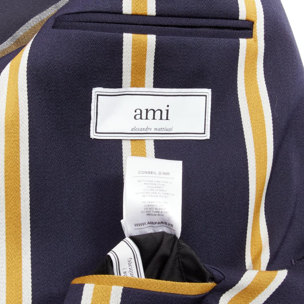 AMI yellow navy stripes wool cotton 3 pockets preppy schoolboy blazer IT50 L 3