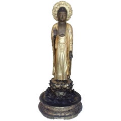 Amida Buddha in Gold Lacquered Wood, Edo Period, 19th Century
