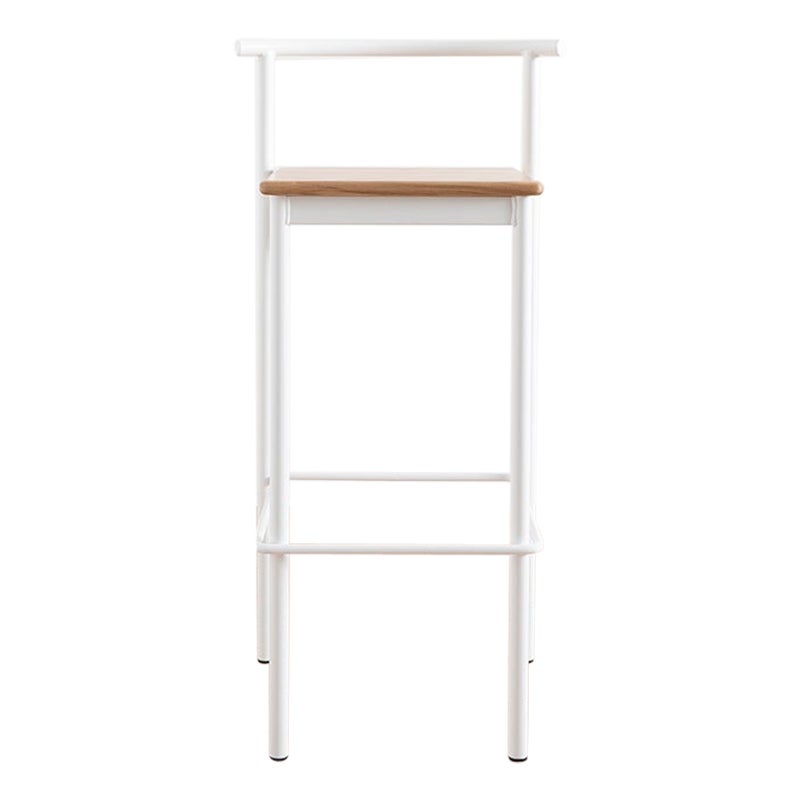 Amigo Modern Snack Bar Stool White Powder-Coated Steel with Ash Wood Seat