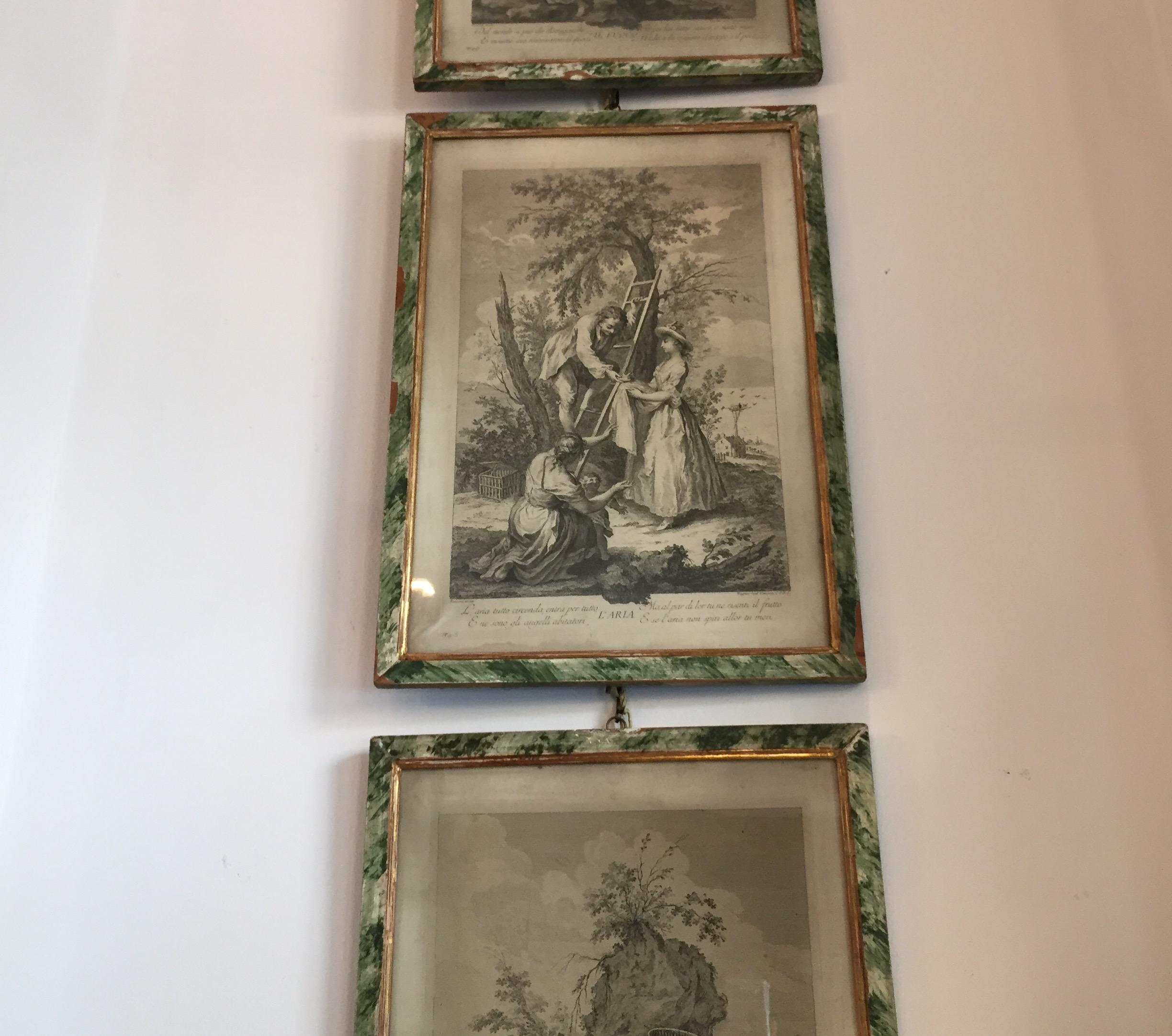 Amigoni Set of Four Italian Engravings circa 1730 Four Elements Allegory Framed 4