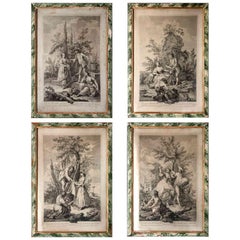 Antique Amigoni Set of Four Italian Engravings circa 1730 Four Elements Allegory Framed