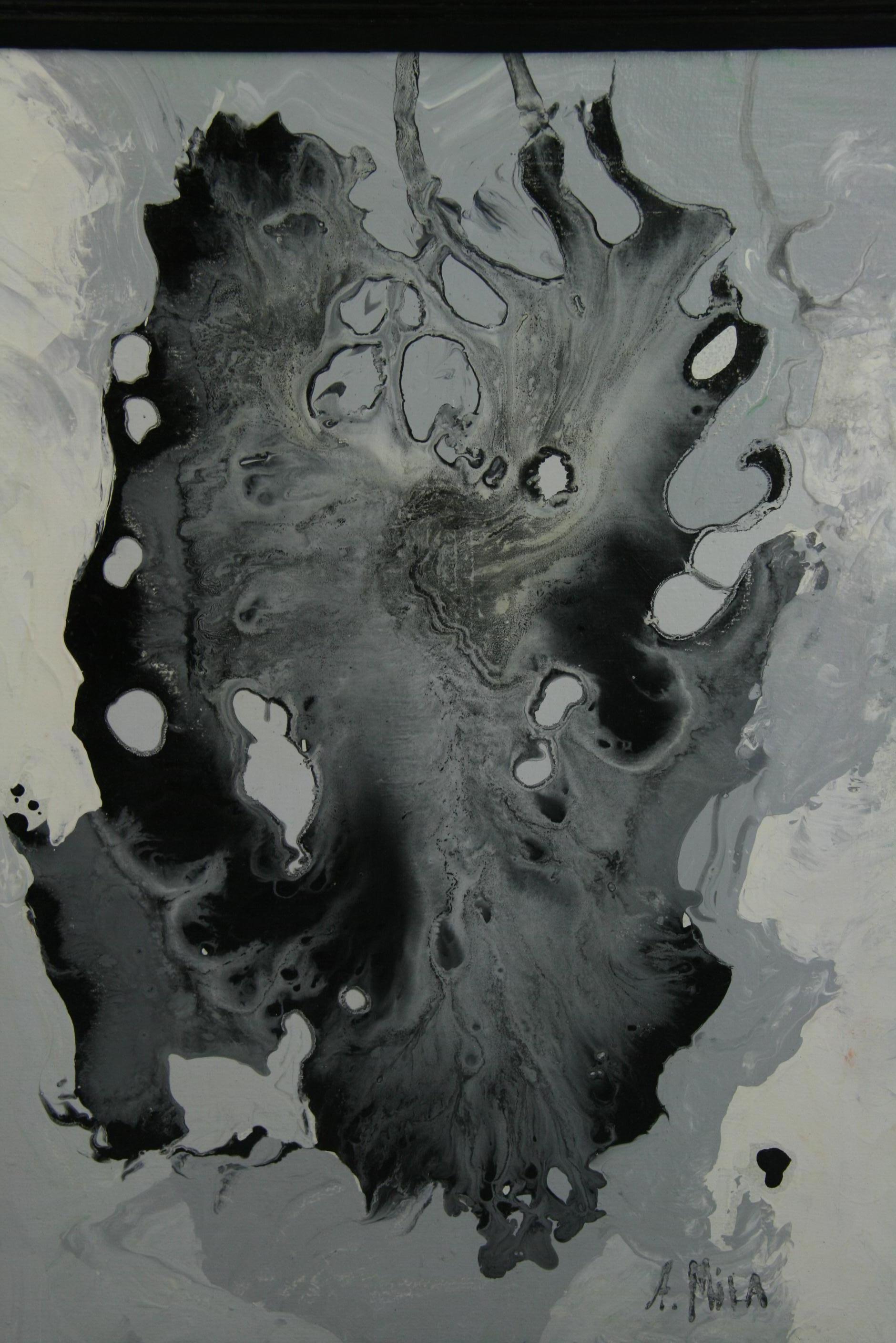 Black and White Monochromatic Abstract   - Painting by A.Mila