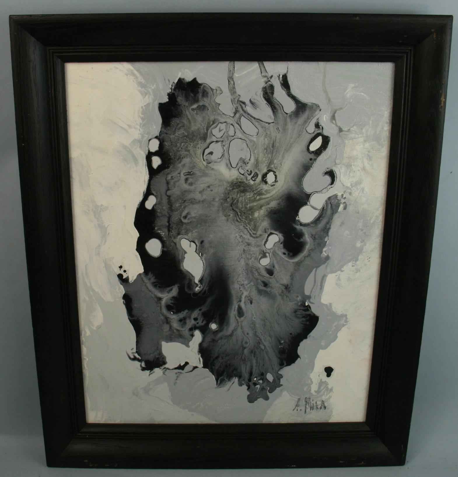 A.Mila Abstract Painting - Black and White Monochromatic Abstract  