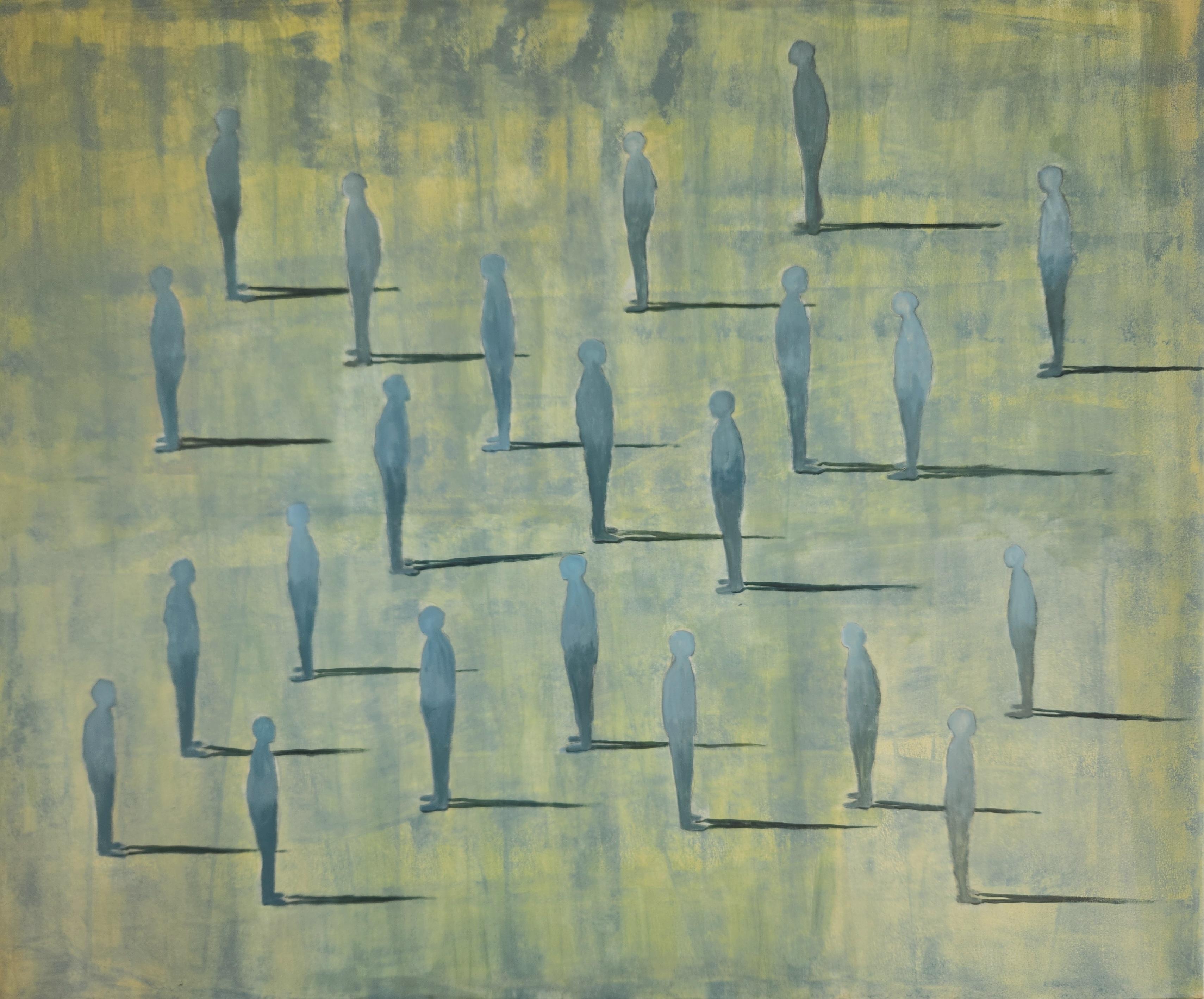 Contemporary Acrylic on Canvas Painting - Isolated Figures in Colour-soake Space