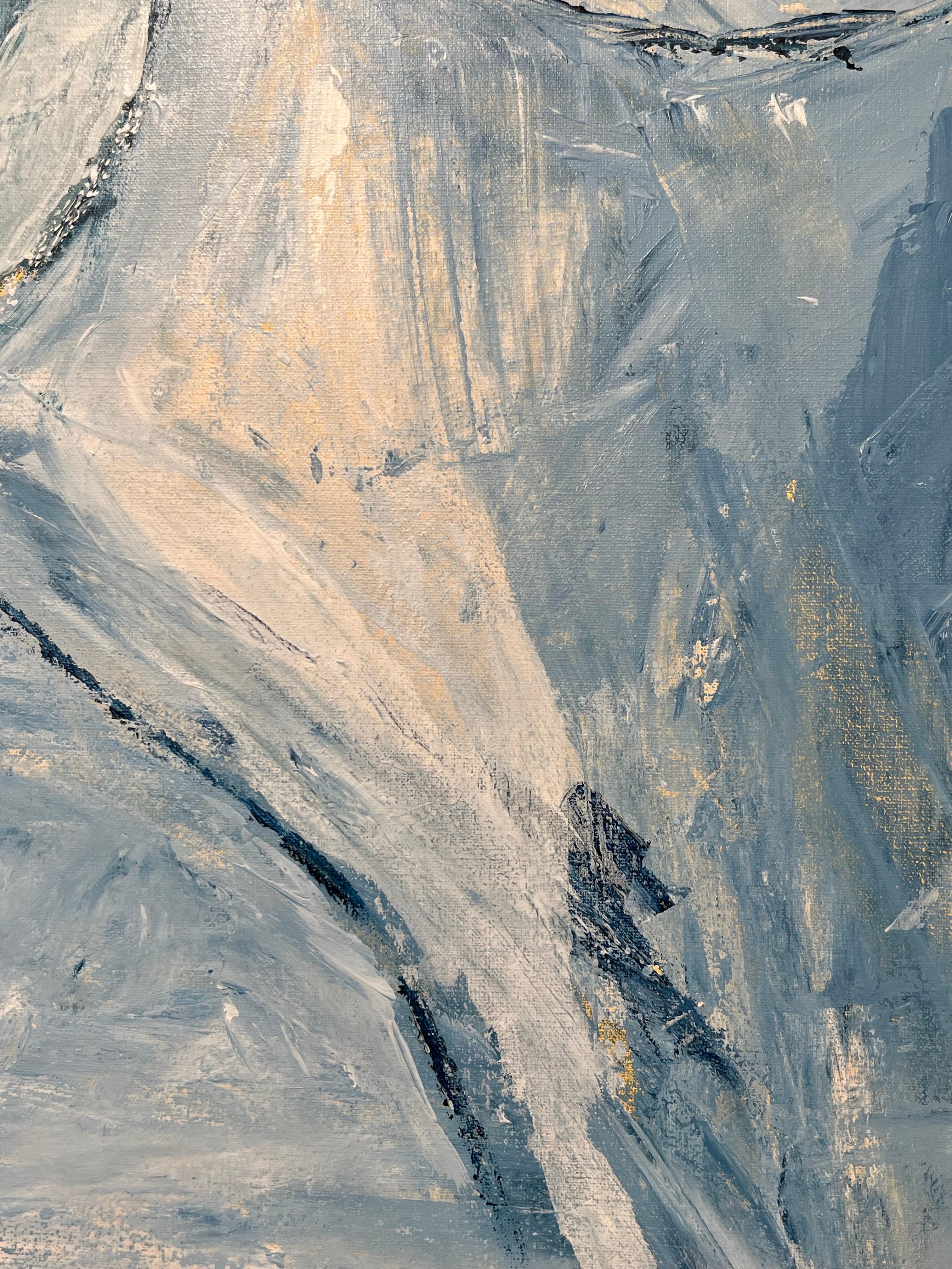 Malerei Acryl auf Leinwand. Blauer Meereshorizont mit Papierbooten und einem Ehepaar. (Zeitgenössisch), Painting, von Amilcar Rivera M.