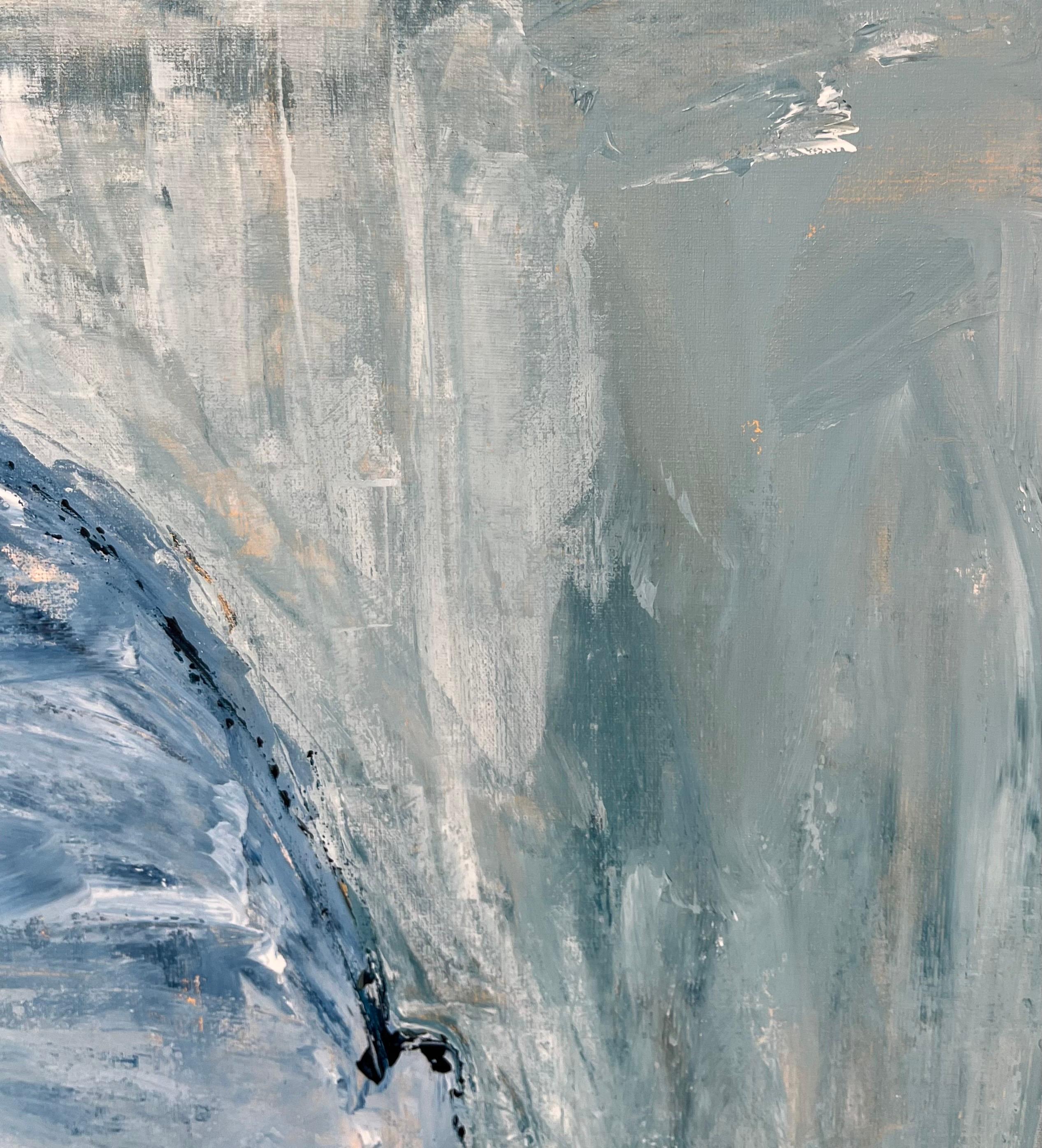 Malerei Acryl auf Leinwand. Blauer Meereshorizont mit Papierbooten und einem Ehepaar. im Angebot 2