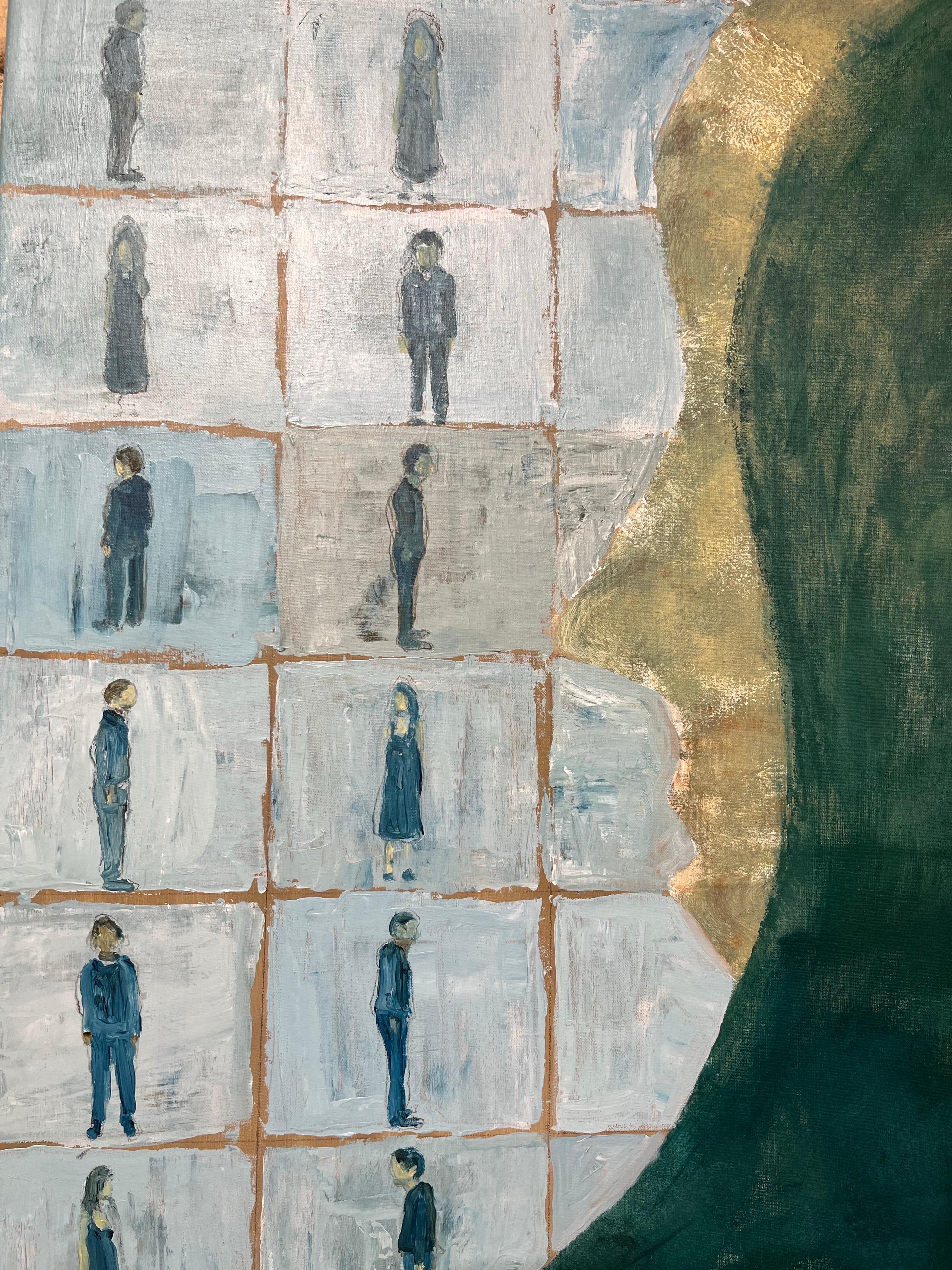 Gemälde Acryl auf Leinwand Menschliche Kommunikation Blau- und Grüntöne Landschaft – Painting von Amilcar Rivera M.