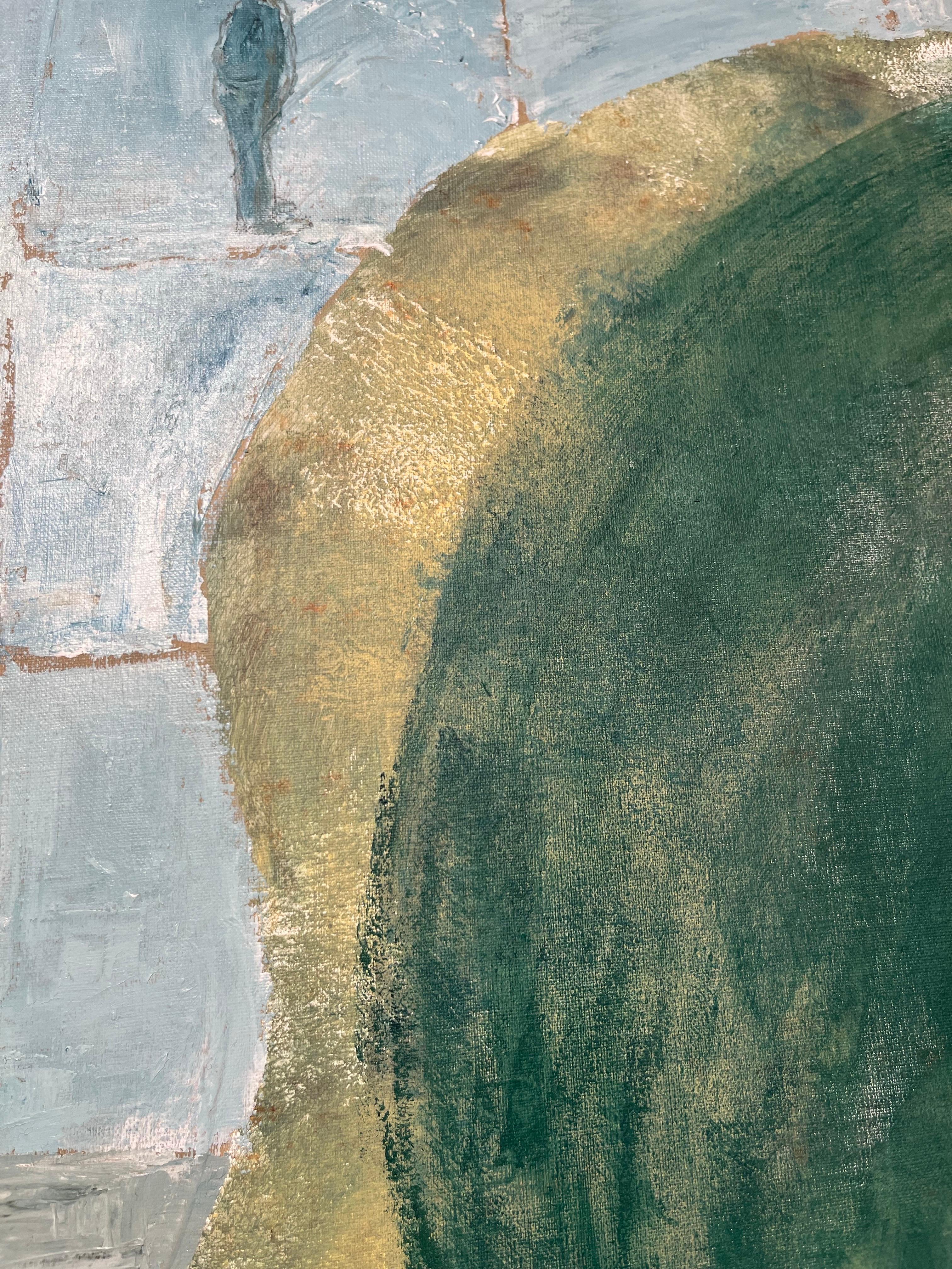 Gemälde Acryl auf Leinwand Menschliche Kommunikation Blau- und Grüntöne Landschaft (Zeitgenössisch), Painting, von Amilcar Rivera M.